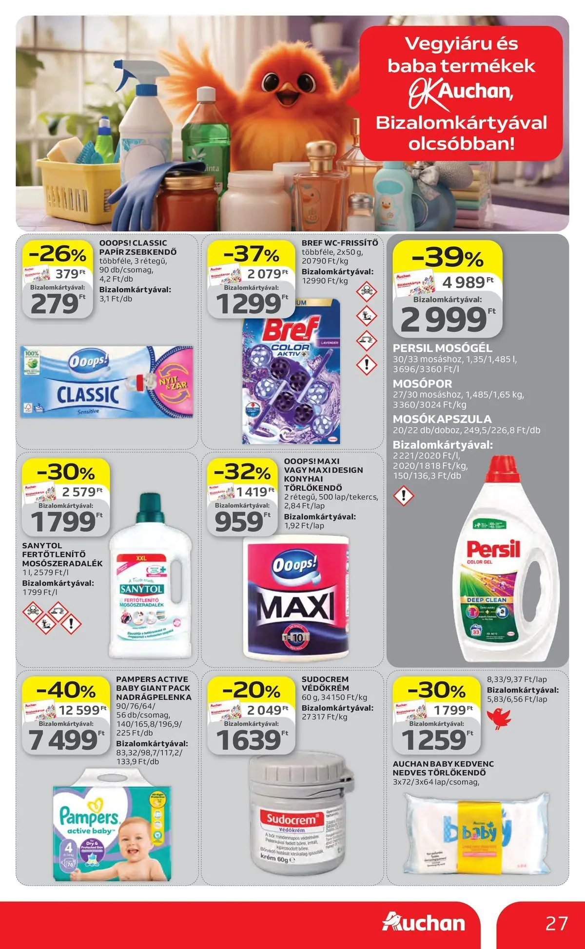 Auchan akciós újság Szolnok - 2026.04.23. -tól/töl > akció, lapozható szórólap 🛍️ | Oldal: 27 | Termékek: Törlőkendő, Nedves törlőkendő, Bor, Mosópor