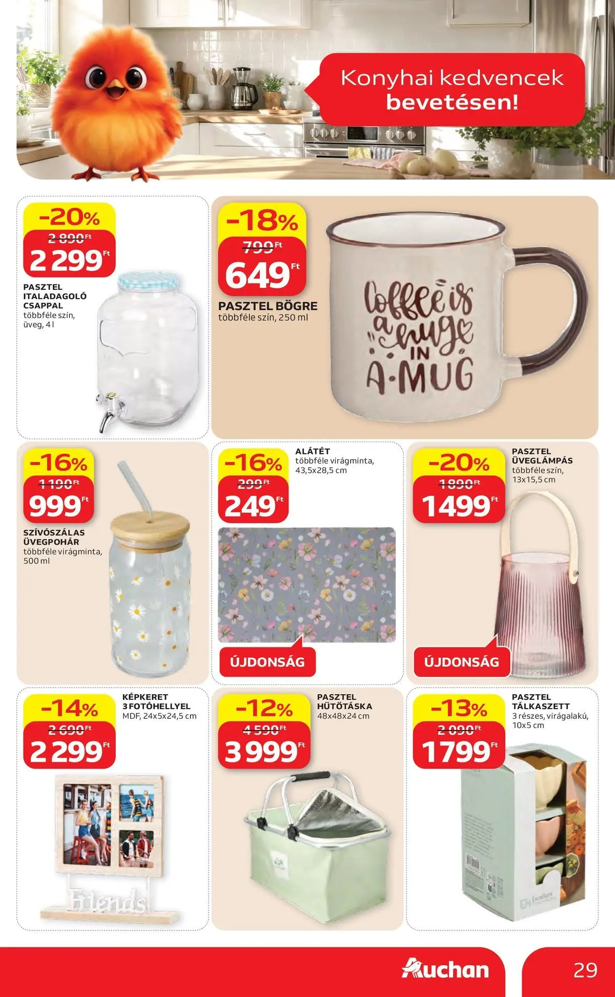 Auchan akciós újság Szolnok - 2026.04.23. -tól/töl > akció, lapozható szórólap 🛍️ | Oldal: 29 | Termékek: Bögre, Hűtőtáska, Képkeret