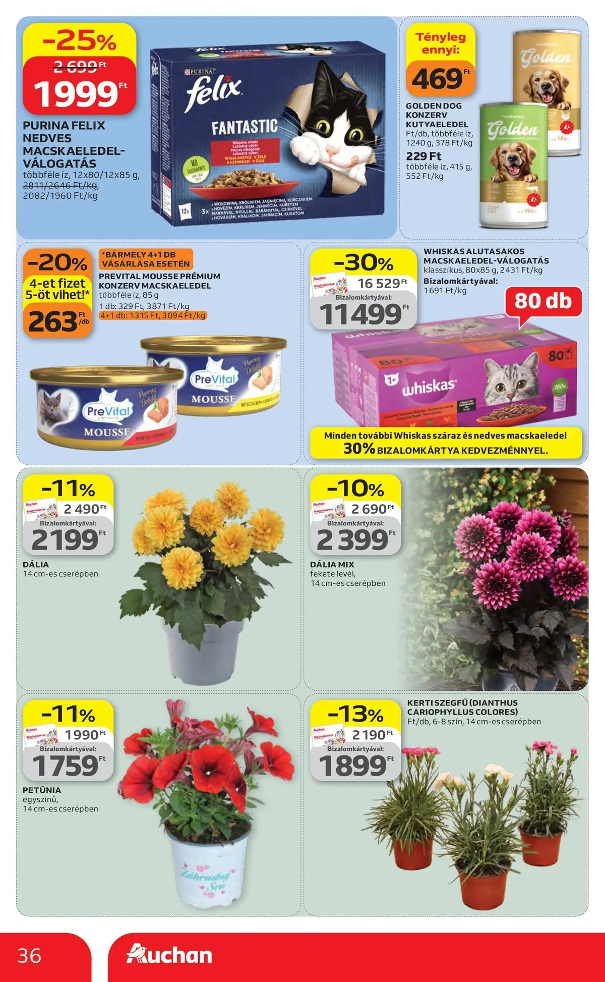 Auchan akciós újság Szolnok - 2026.04.23. -tól/töl > akció, lapozható szórólap 🛍️ | Oldal: 36 | Termékek: Macskaeledel, Kutyaeledel, Whiskas