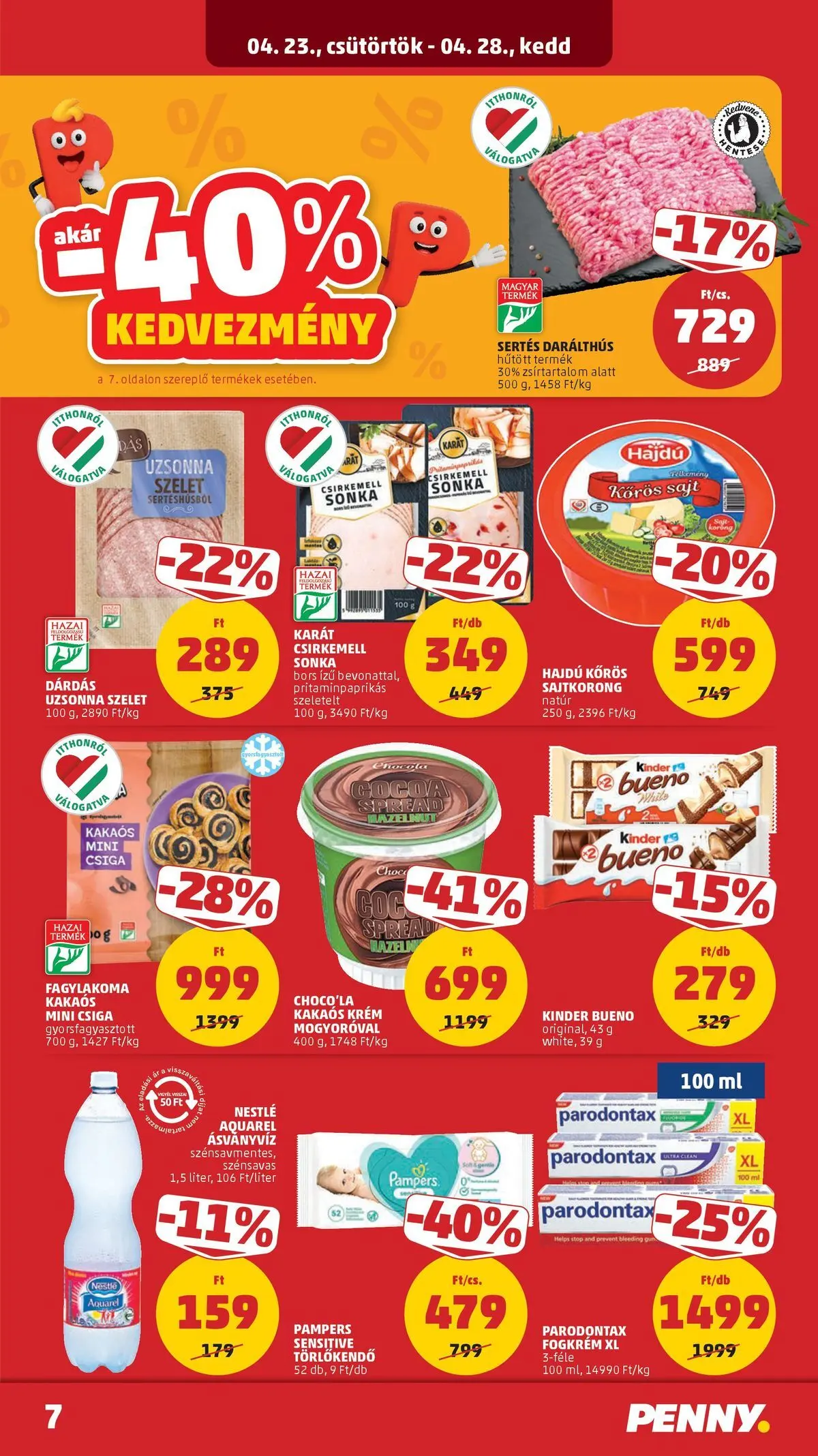 Penny aktuális akciós újság: 2026.04.23.-tól lapozható | Oldal: 7 | Termékek: Pampers, Törlőkendő, Csirkemell, Bors