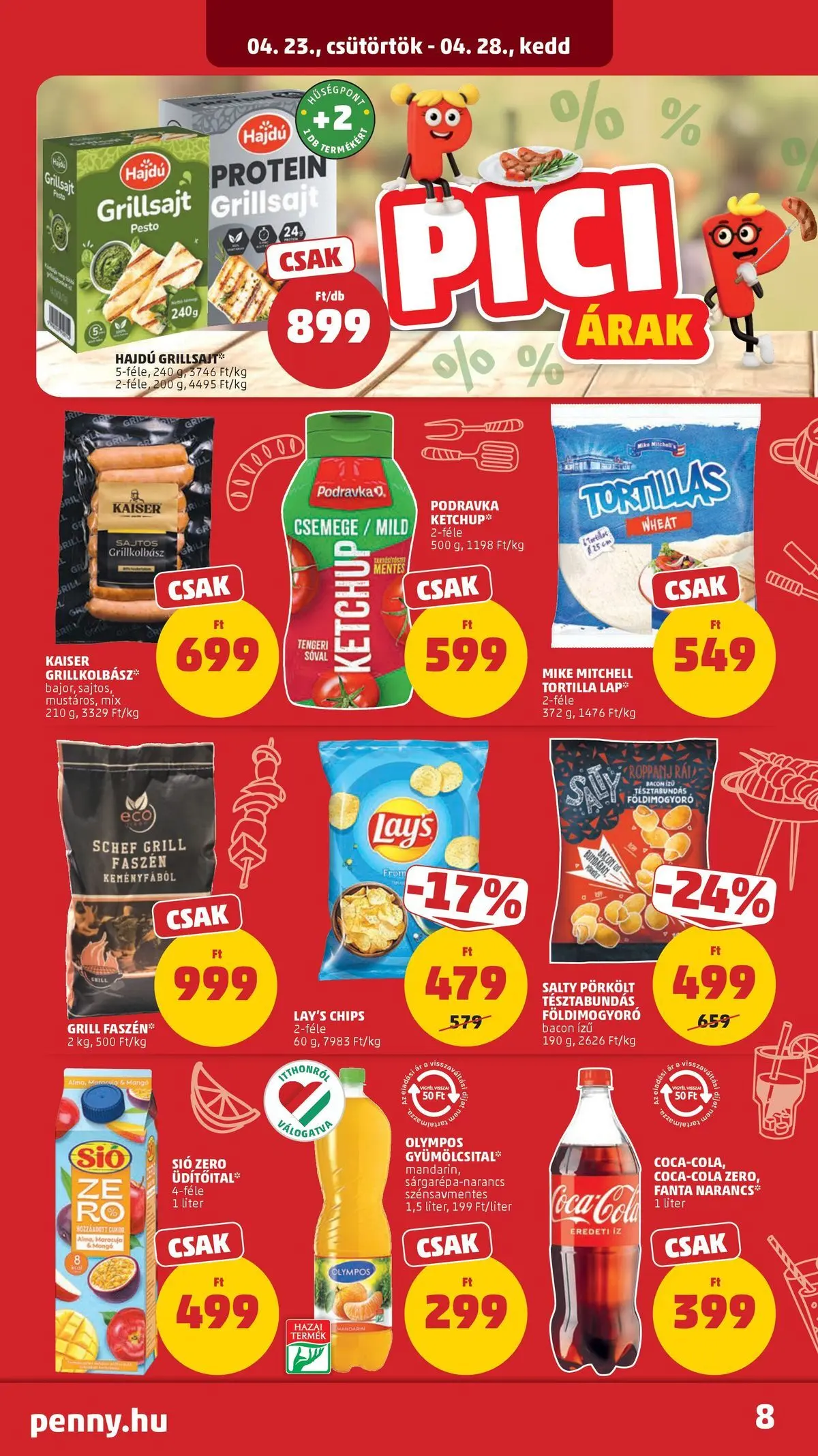 Penny aktuális akciós újság: 2026.04.23.-tól lapozható | Oldal: 8 | Termékek: Grill, Grillsajt, Tortilla lap, Földimogyoró