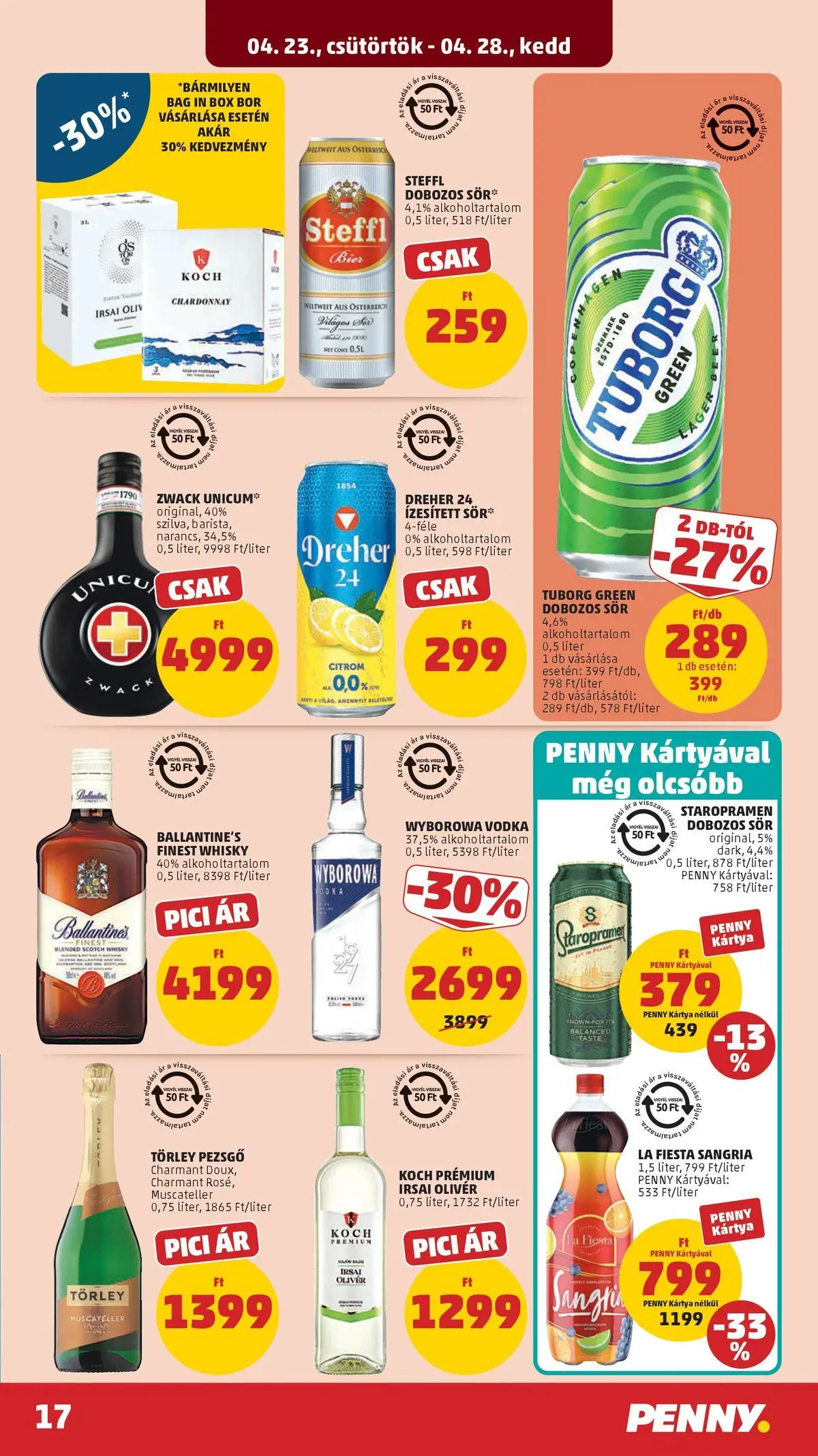 Penny aktuális akciós újság: 2026.04.23.-tól lapozható | Oldal: 17 | Termékek: Törley pezsgő, Pezsgő, Steffl, Bor