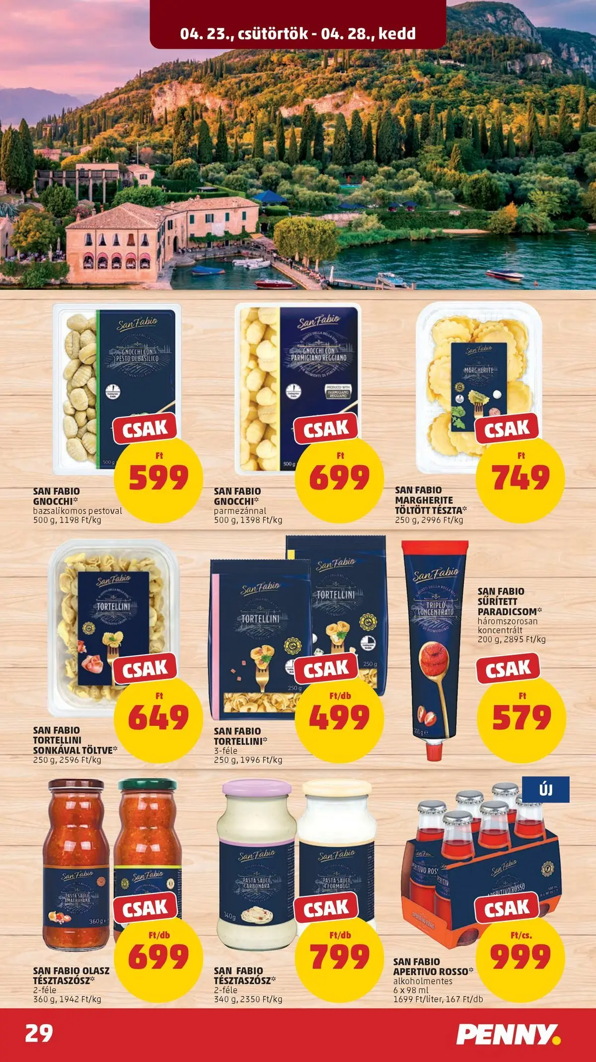 Penny aktuális akciós újság: 2026.04.23.-tól lapozható | Oldal: 29 | Termékek: Pesto, Tortellini, Paradicsom, Gnocchi