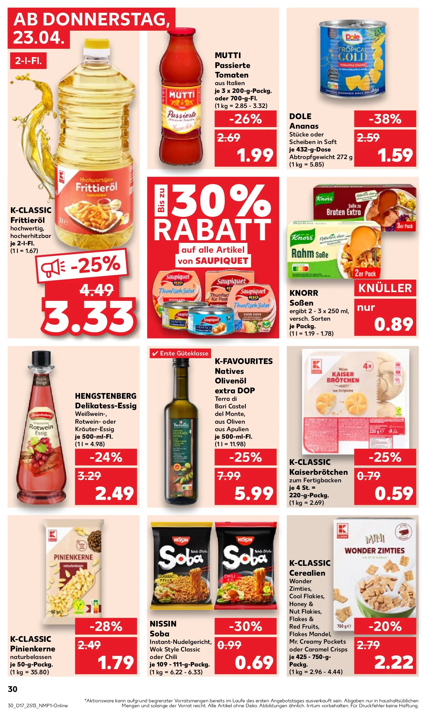 Prospekt Kaufland ab 23.04.2026 » Angebote Online zum Blättern | Seite: 30 | Produkte: Thunfisch, Rotwein, Olivenol, Salat
