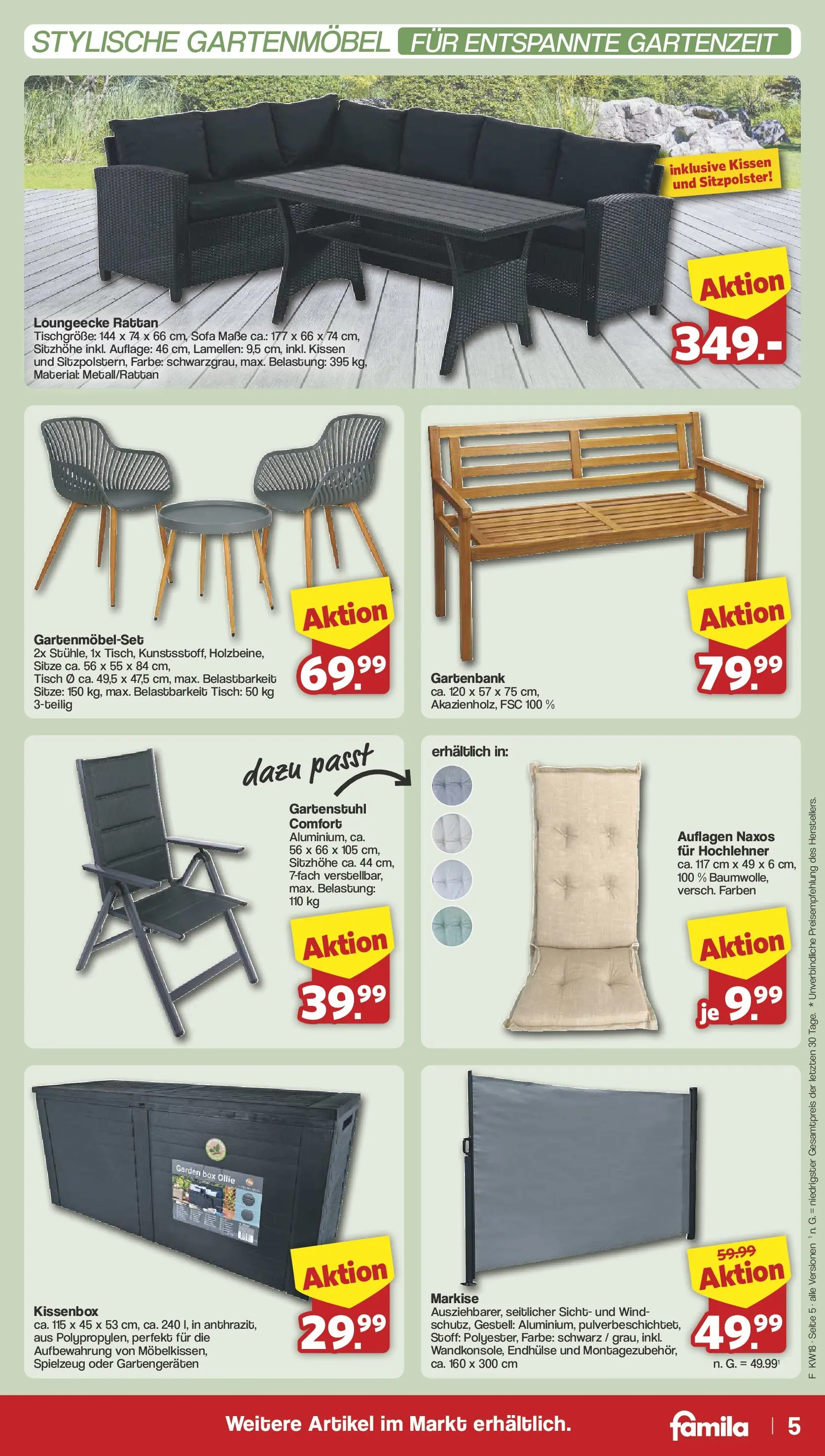 Famila Nordwest Einleger (ab 27.04.2026) zum Blättern | Seite: 5 | Produkte: Kissen, Sofa, Gartenmöbel, Box