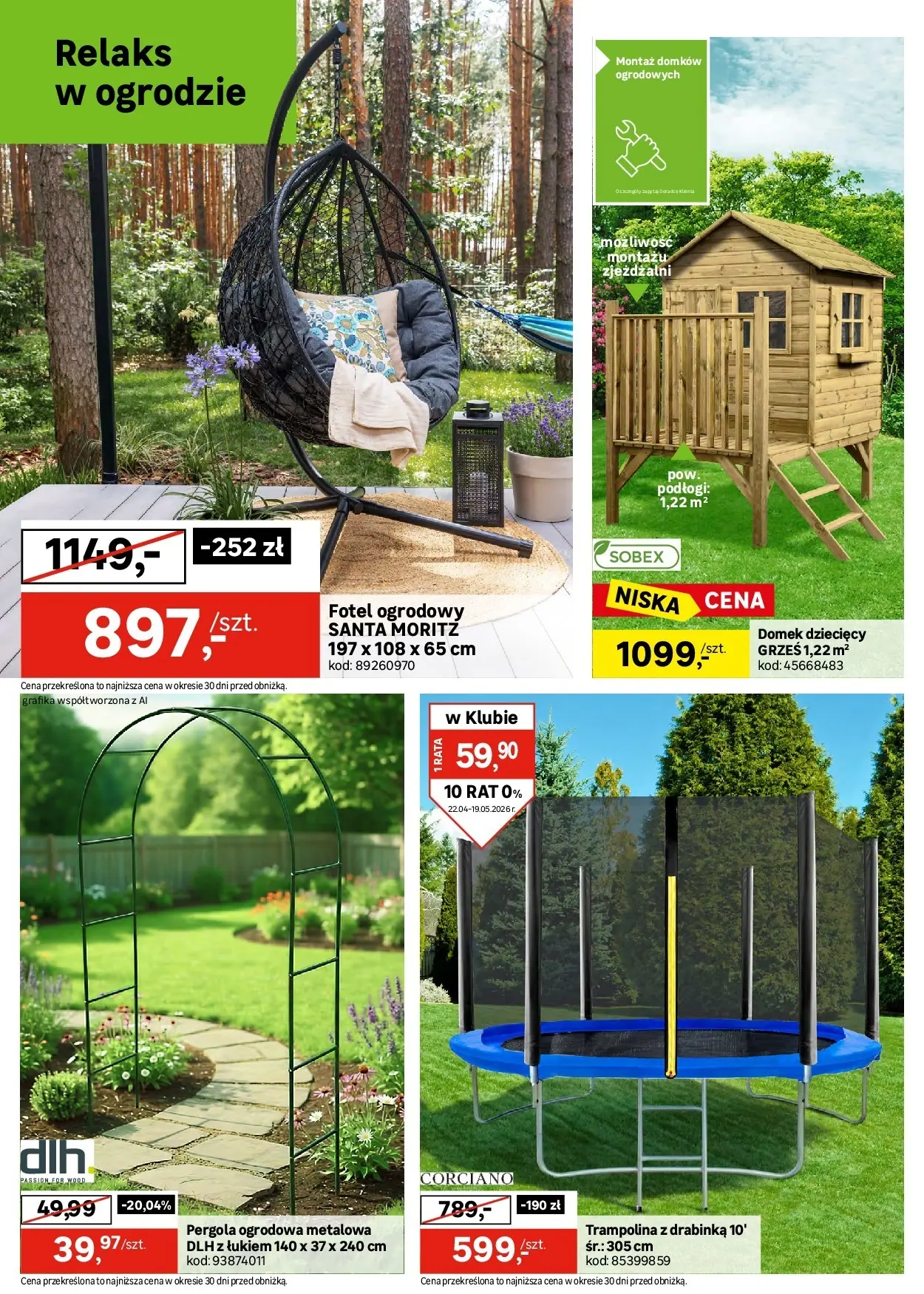 Leroy Merlin - Majówka do 19.05 z Leroy Merlin! od (30.04.2026 - 19.05.2026) | Strona: 4 | Produkty: Fotel ogrodowy, Trampolina, Fotel