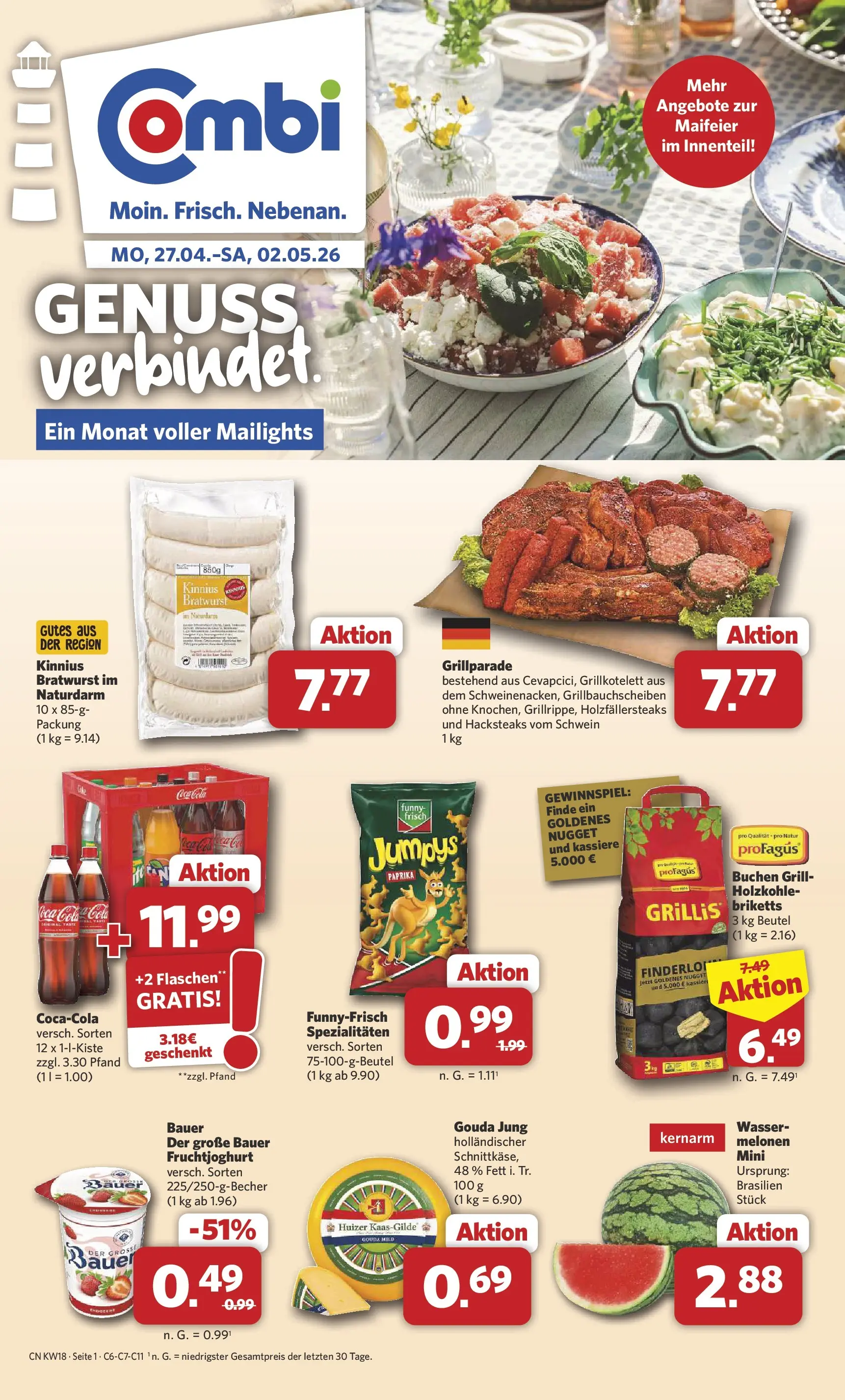 Combi Prospekt Dülmen (ab 27.04.2026) zum Blättern | Seite: 1 | Produkte: Grill, Coca cola, Gouda, Wasser