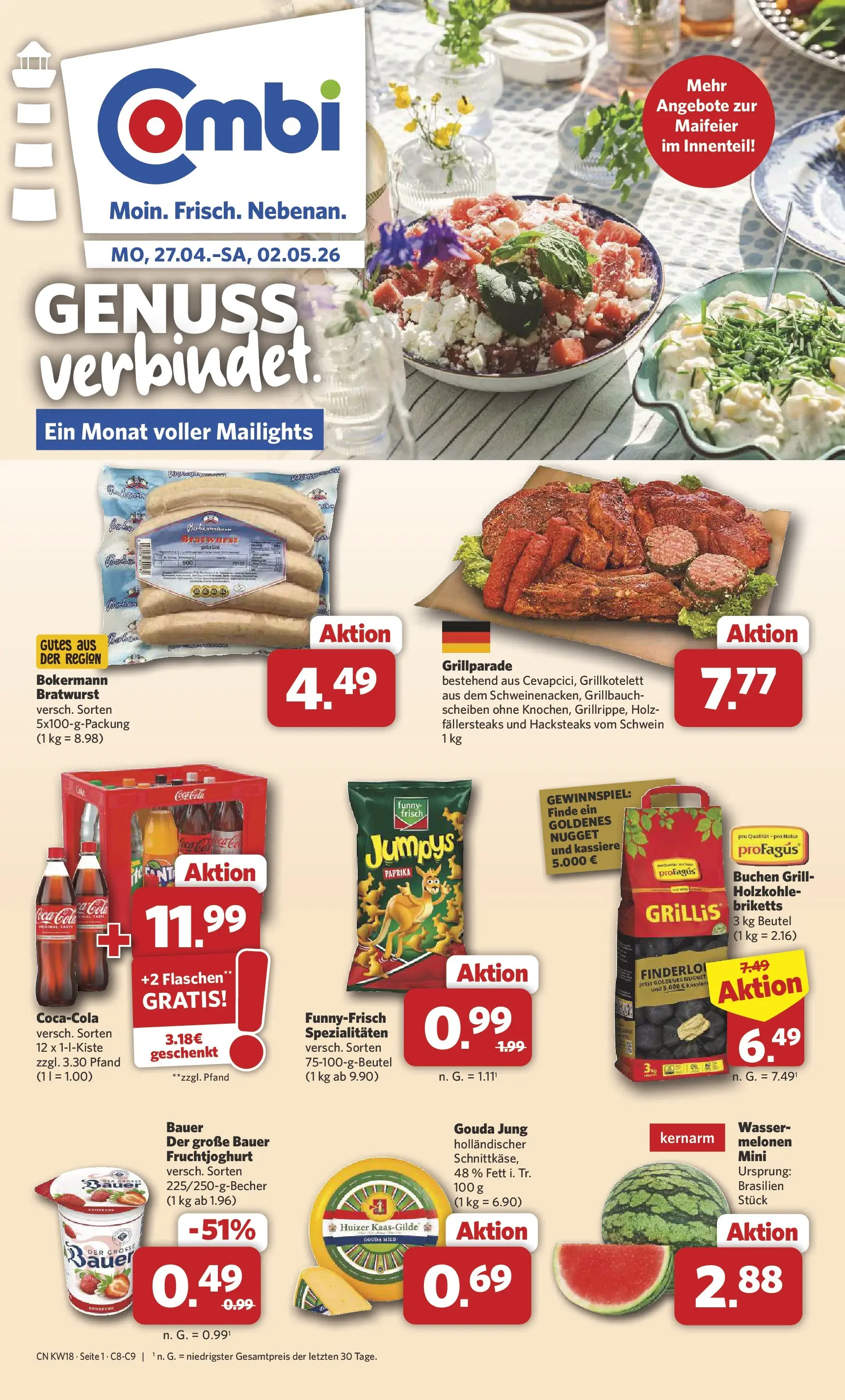 Combi Prospekt Hille  (ab 27.04.2026) zum Blättern | Seite: 1 | Produkte: Cola, Fruchtjoghurt, Wasser, Paprika