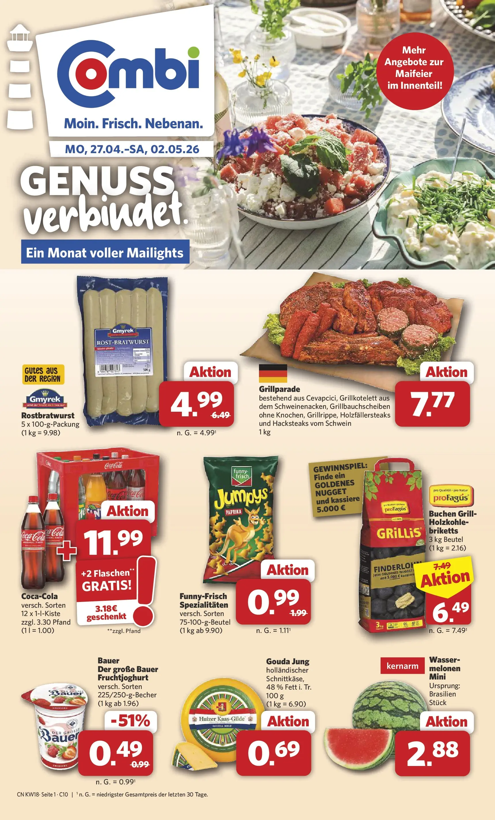 Combi Prospekt Celle (ab 27.04.2026) zum Blättern | Seite: 1 | Produkte: Grill, Gouda, Fruchtjoghurt, Paprika
