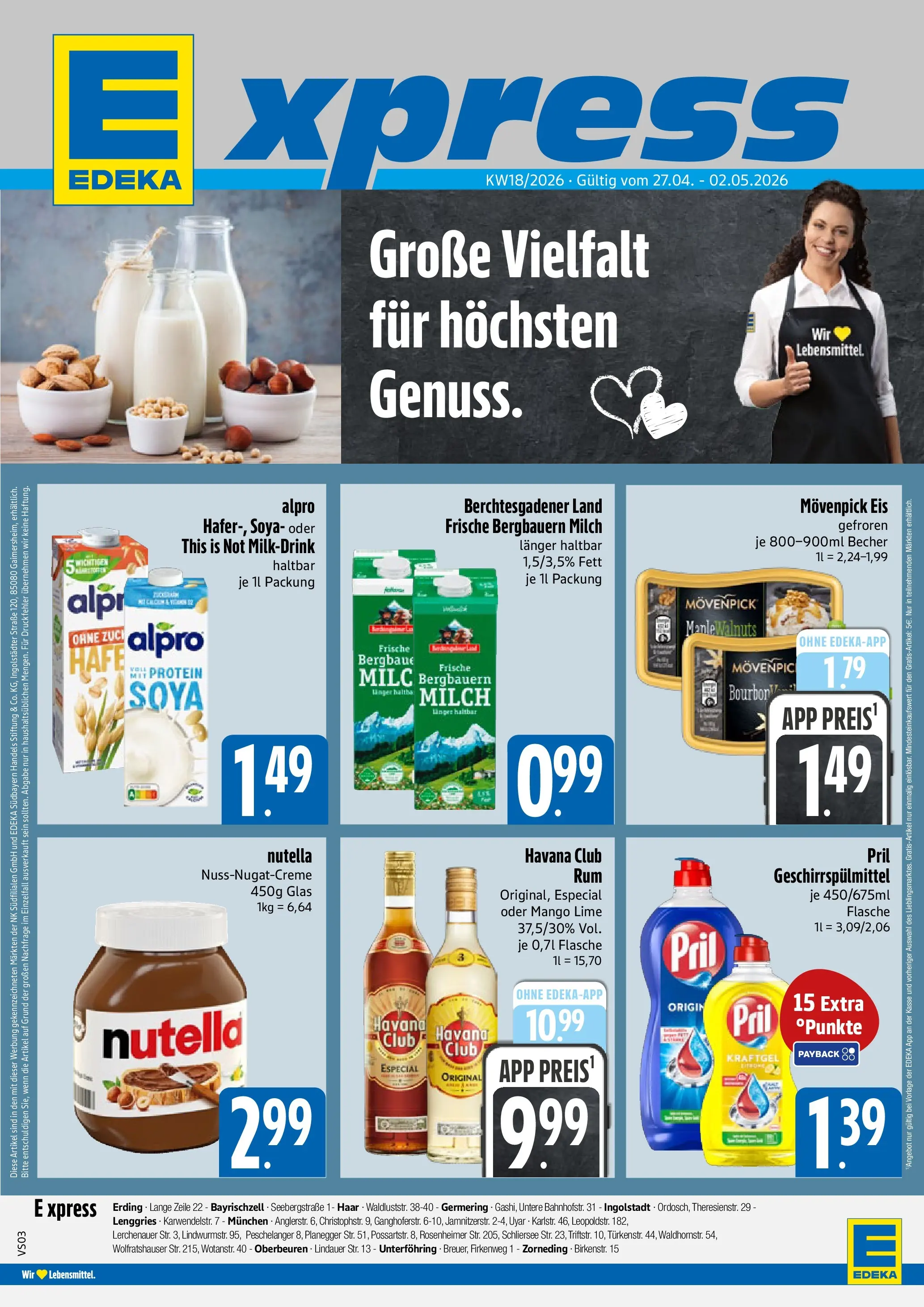 Angebote - E xpress: Wochenangebote (ab 26.04.2026) zum Blättern | Seite: 1 | Produkte: Nutella, Mango, Pril, Bourbon