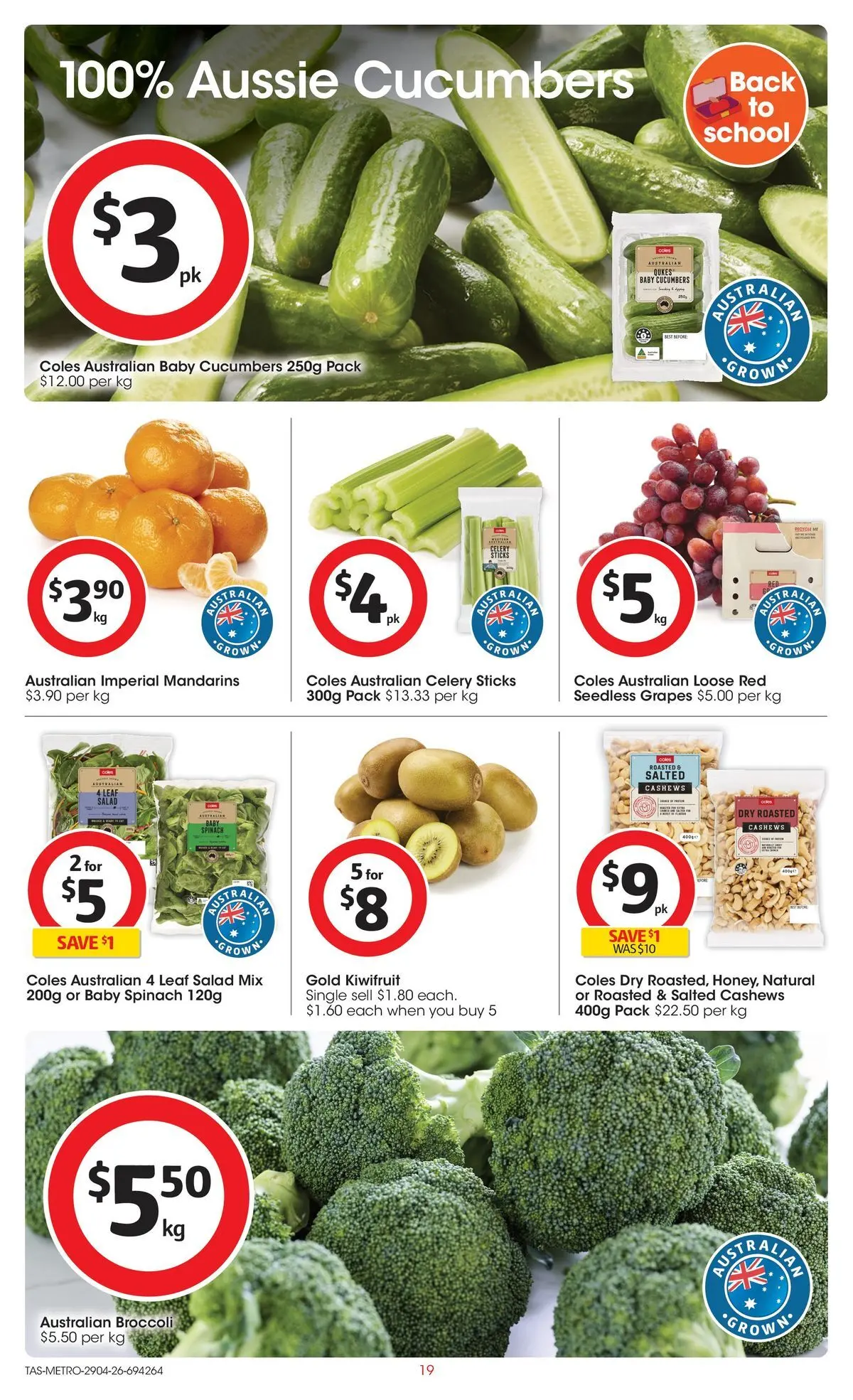 ﻿Coles catalogue valid from 28/04/2026 > Online Australia | Page: 19 | Products: Cucumbers, Salad, Spinach, Grapes