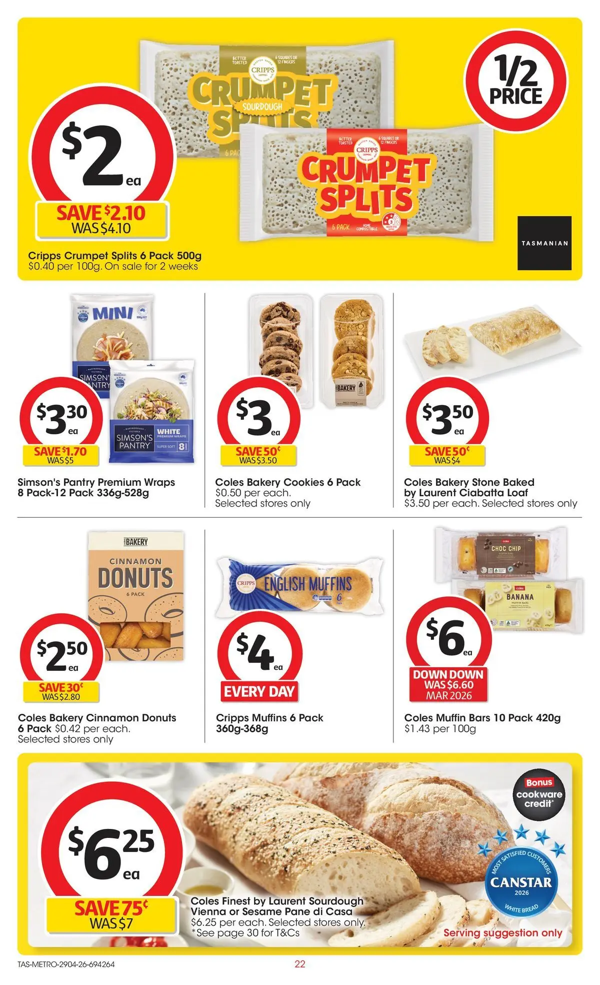 ﻿Coles catalogue valid from 28/04/2026 > Online Australia | Page: 22 | Products: Donuts, Bread, Muffins, Cookware
