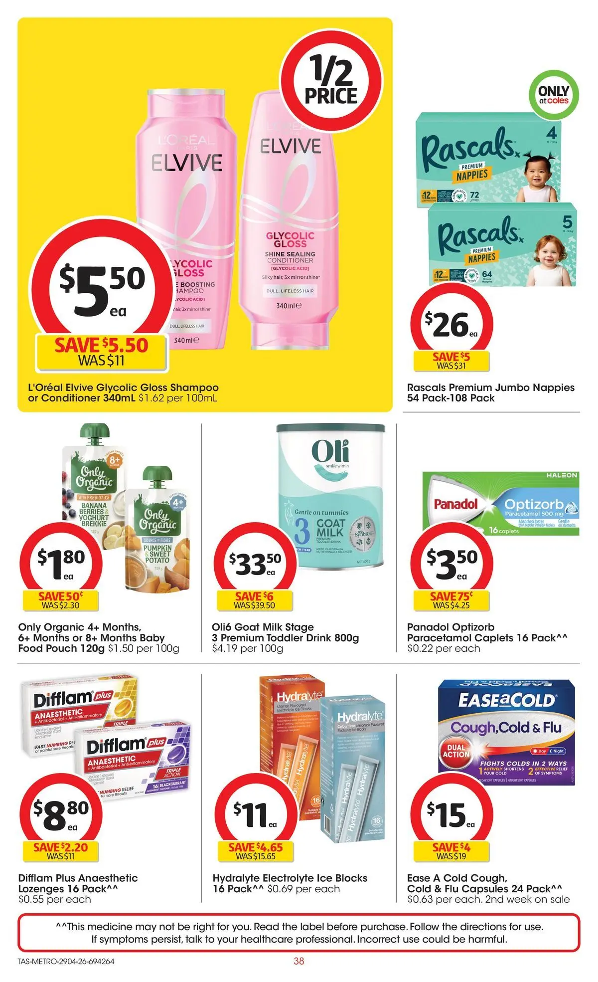 ﻿Coles catalogue valid from 28/04/2026 > Online Australia | Page: 38 | Products: Milk, Yoghurt, Nappies, Pumpkin