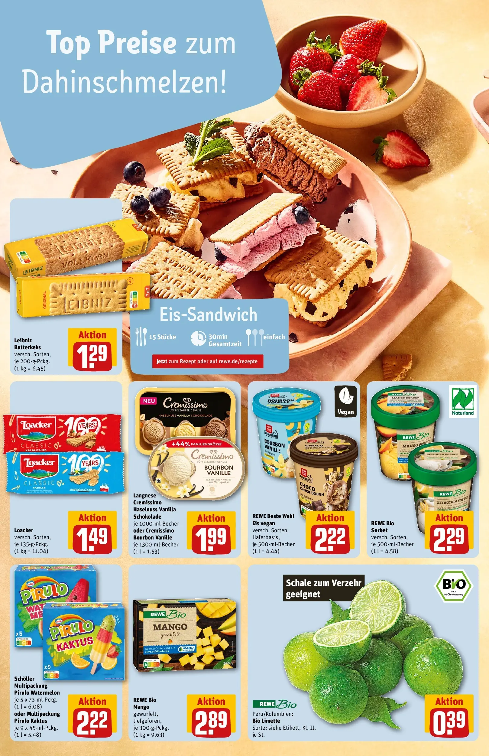 REWE Prospekt ab 27.04.2026 zum Blättern » Angebote | Seite: 4 | Produkte: Langnese, Langnese cremissimo, Limette, Bourbon