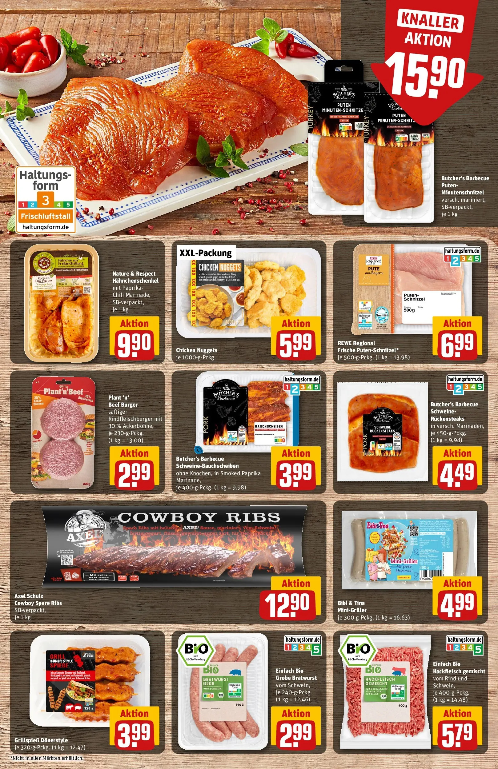 REWE Prospekt ab 27.04.2026 zum Blättern » Angebote | Seite: 8 | Produkte: Hahnchenschenkel, Bratwurst, Burger, Hackfleisch