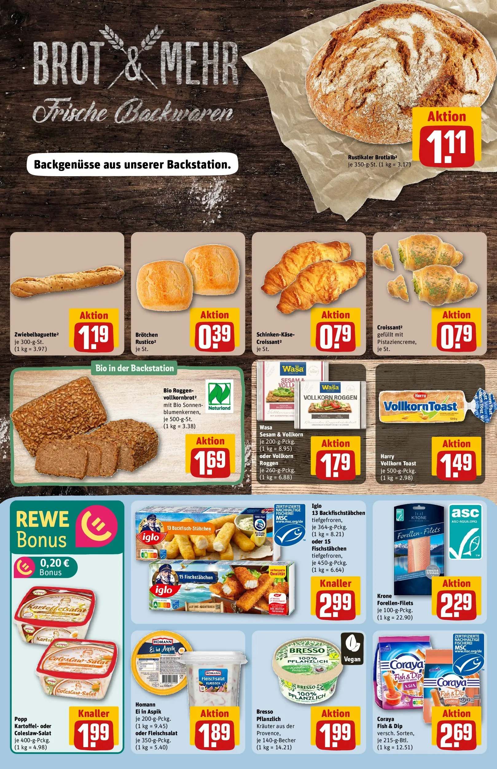REWE Prospekt ab 27.04.2026 zum Blättern » Angebote | Seite: 12 | Produkte: Iglo, Baguette, Croissant, Fischstabchen
