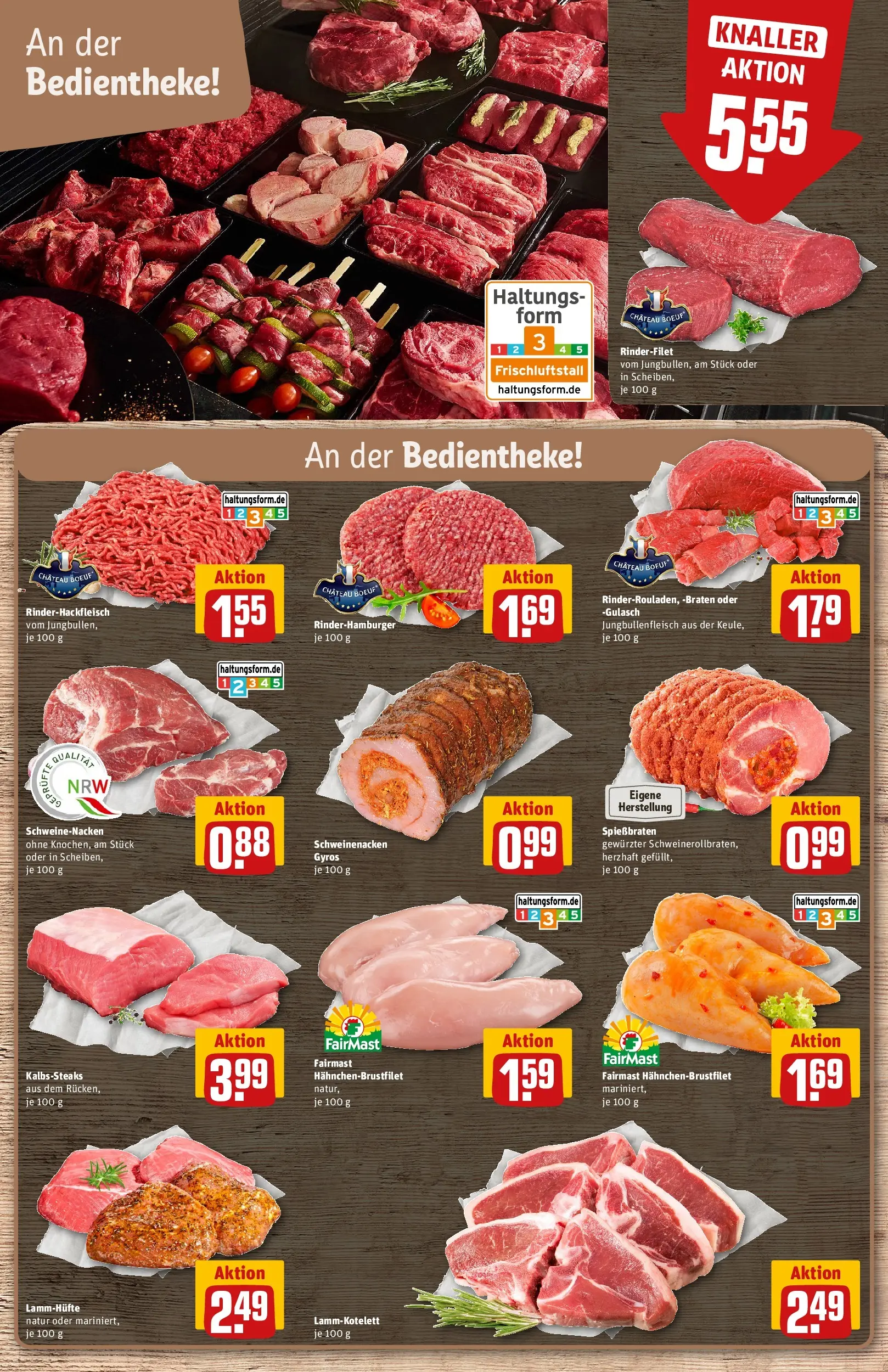 REWE Prospekt ab 27.04.2026 zum Blättern » Angebote | Seite: 9 | Produkte: Rinderfilet, Schweinenacken, Gulasch, Steak