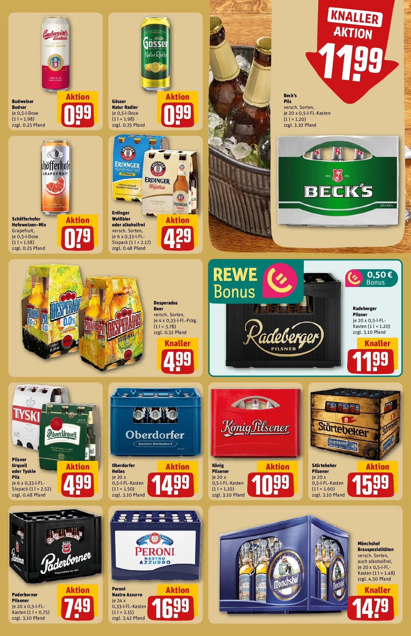 REWE Prospekt ab 27.04.2026 zum Blättern » Angebote | Seite: 19 | Produkte: Tyskie, Weißbier, Pils, Budweiser
