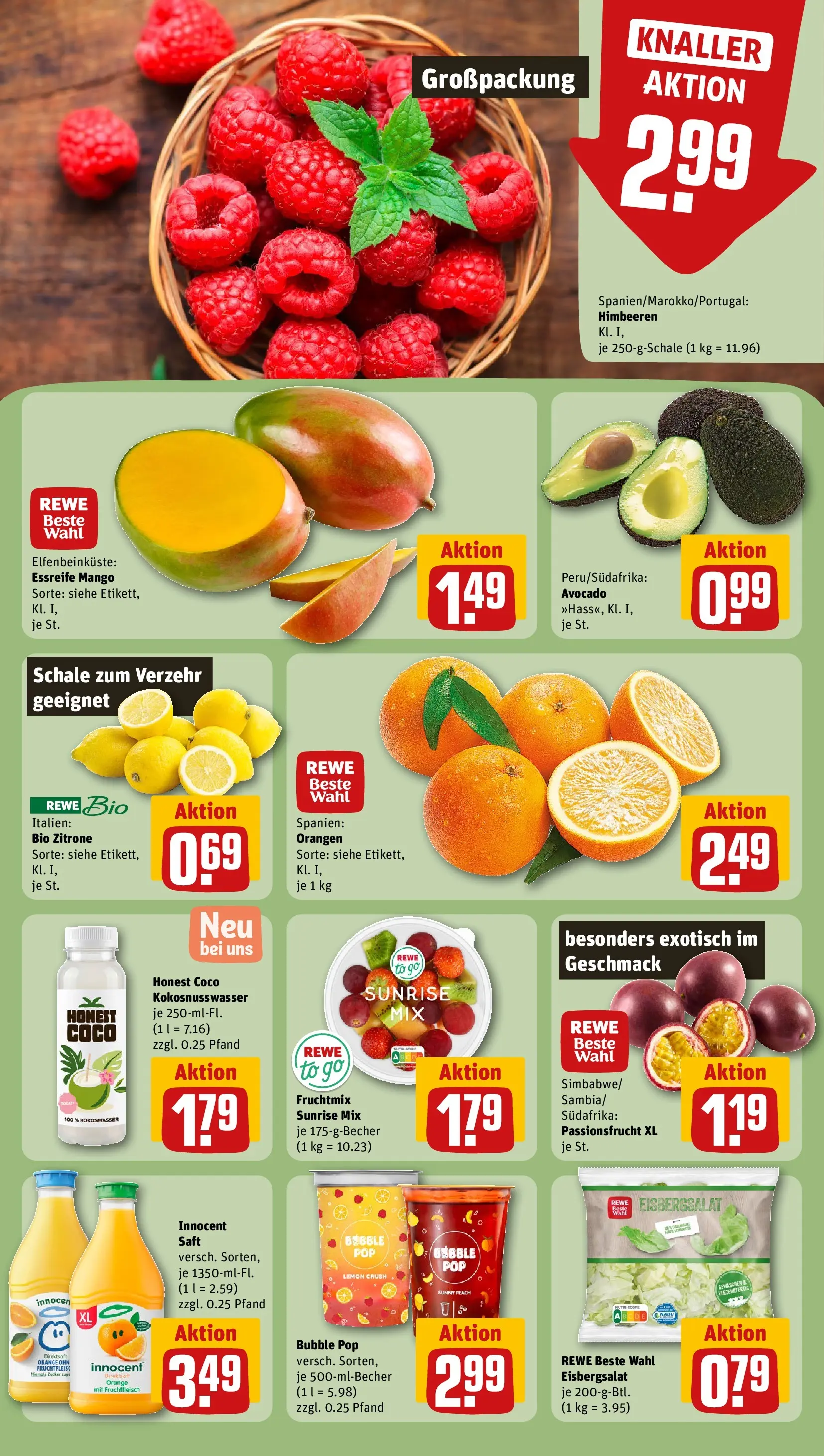 REWE Prospekt ab 27.04.2026 zum Blättern » Angebote | Seite: 6 | Produkte: Himbeeren, Eisbergsalat, Zitrone, Saft