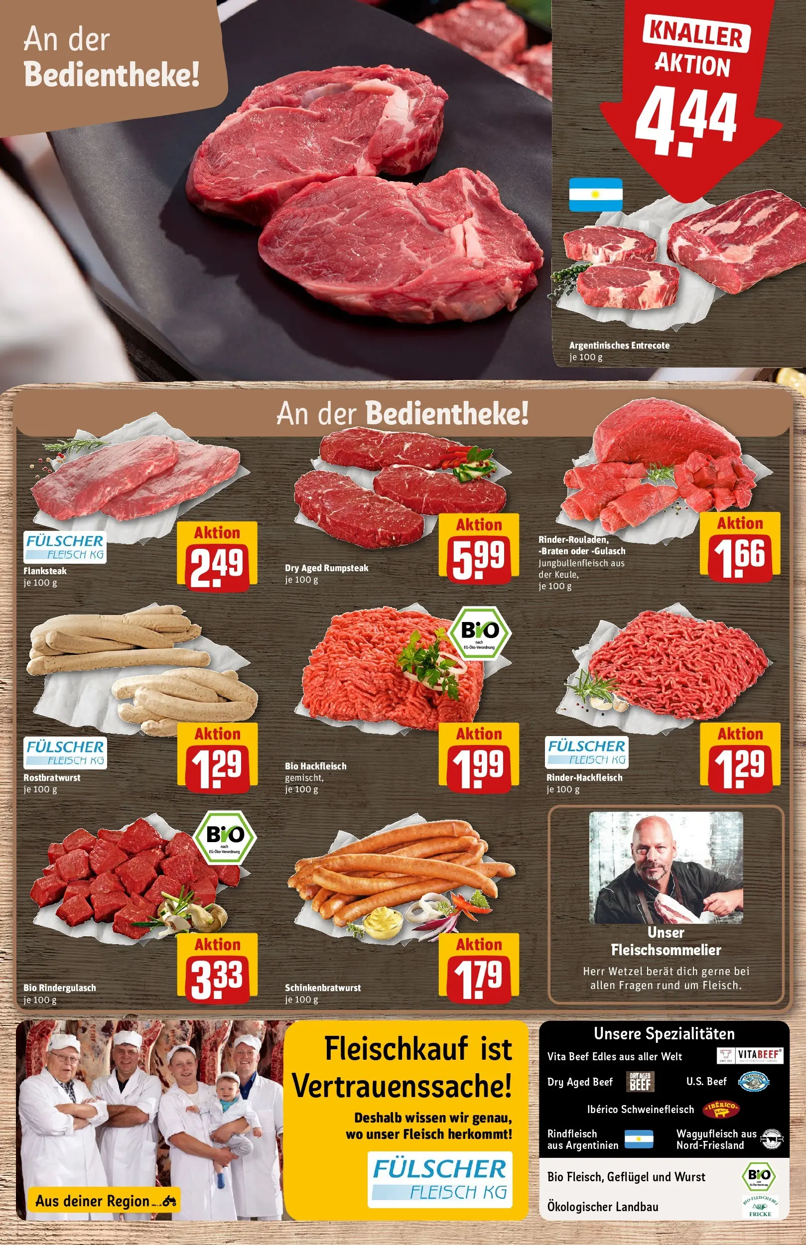 REWE Prospekt ab 27.04.2026 zum Blättern » Angebote | Seite: 8 | Produkte: Rindergulasch, Entrecote, Wurst, Rindfleisch