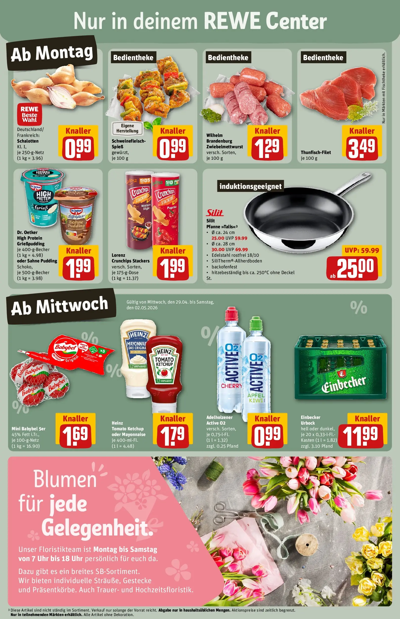 REWE Prospekt ab 27.04.2026 zum Blättern » Angebote | Seite: 3 | Produkte: Blumen, Babybel, Schweinefleisch, Ketchup