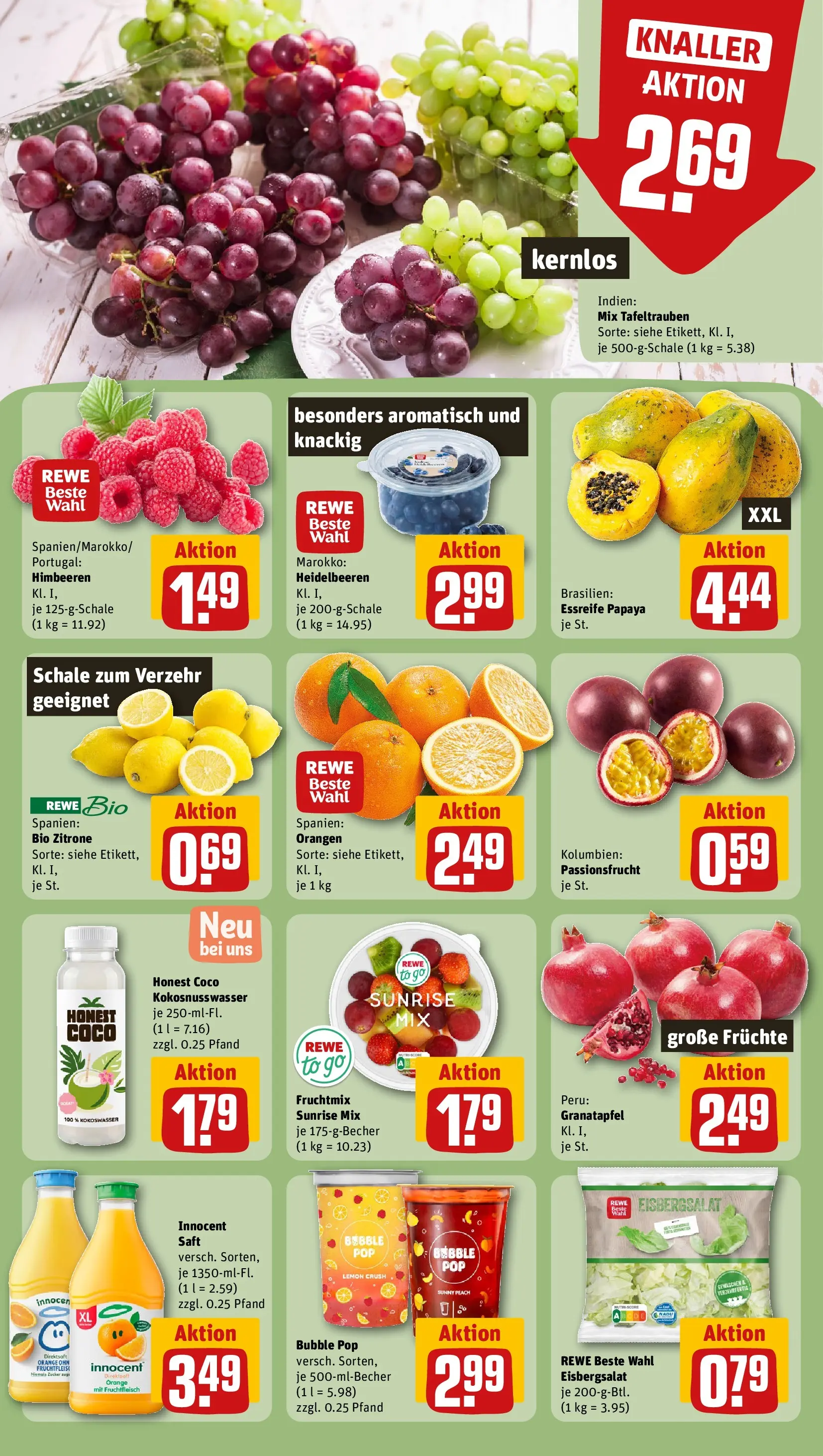 REWE Prospekt ab 27.04.2026 zum Blättern » Angebote | Seite: 6 | Produkte: Himbeeren, Orangen, Heidelbeeren, Saft