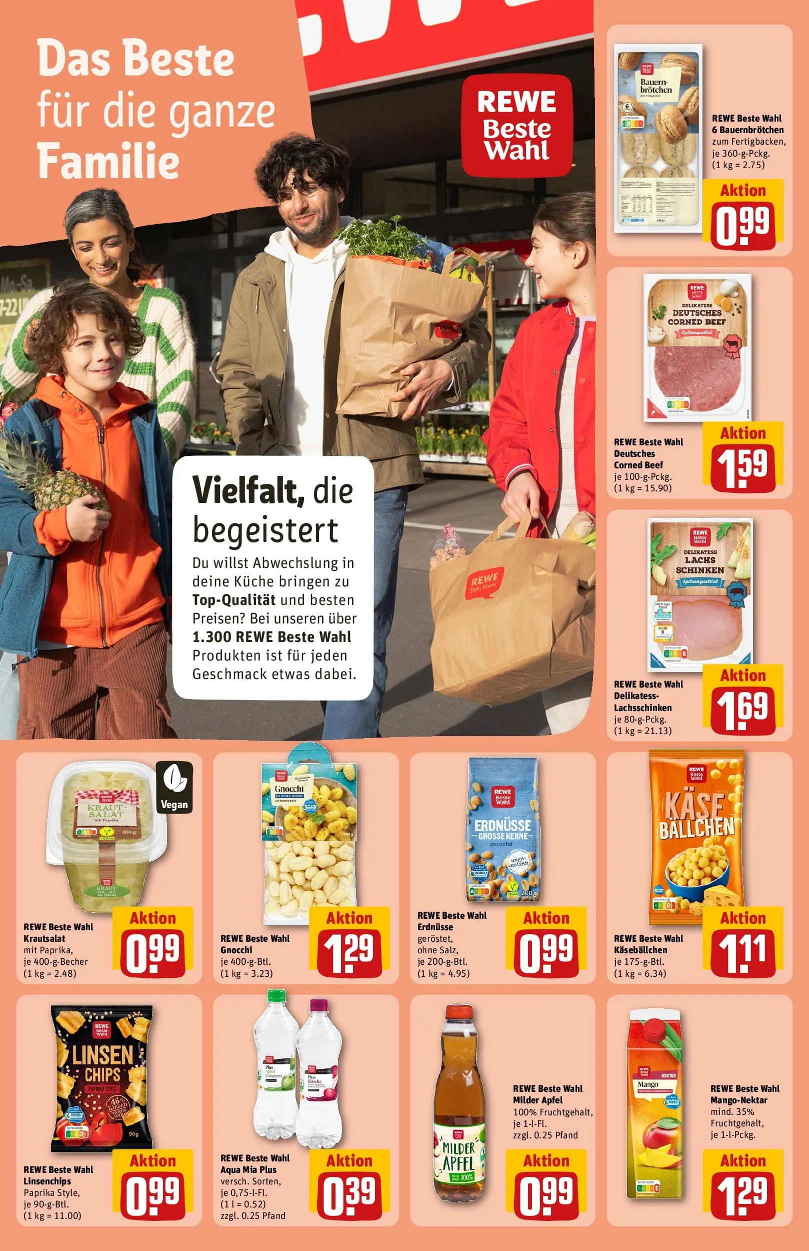 REWE Prospekt ab 27.04.2026 zum Blättern » Angebote | Seite: 14 | Produkte: Erdnüsse, Käse, Lachs, Mango