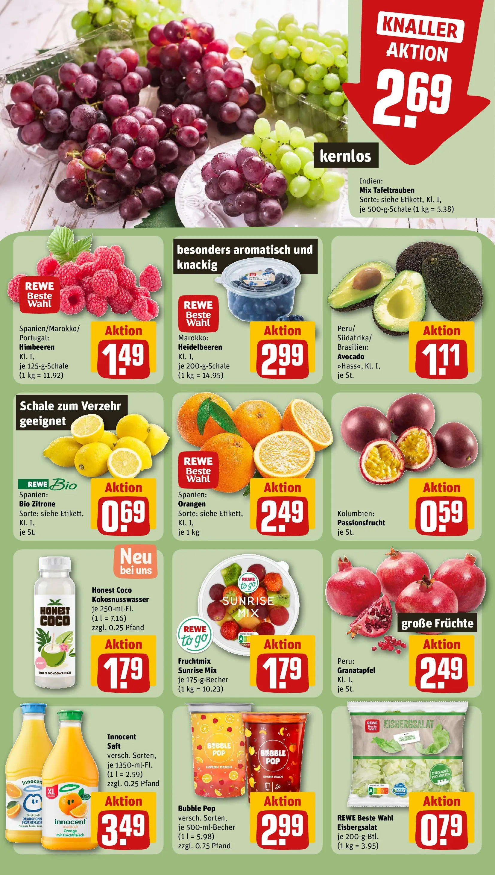 REWE Prospekt ab 27.04.2026 zum Blättern » Angebote | Seite: 6 | Produkte: Himbeeren, Eisbergsalat, Heidelbeeren, Saft