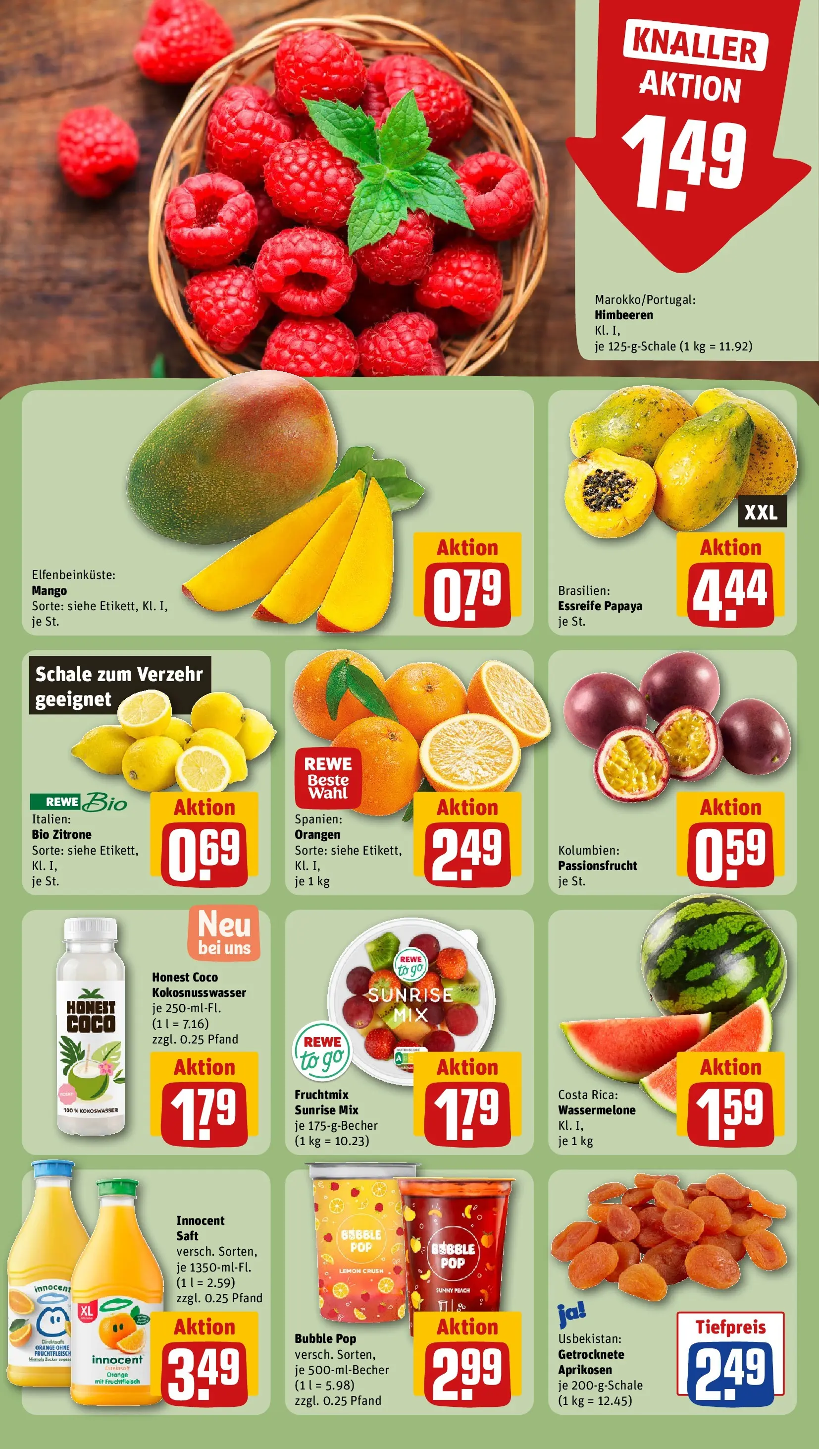 REWE Prospekt ab 27.04.2026 zum Blättern » Angebote | Seite: 6 | Produkte: Himbeeren, Zucker, Zitrone, Mango