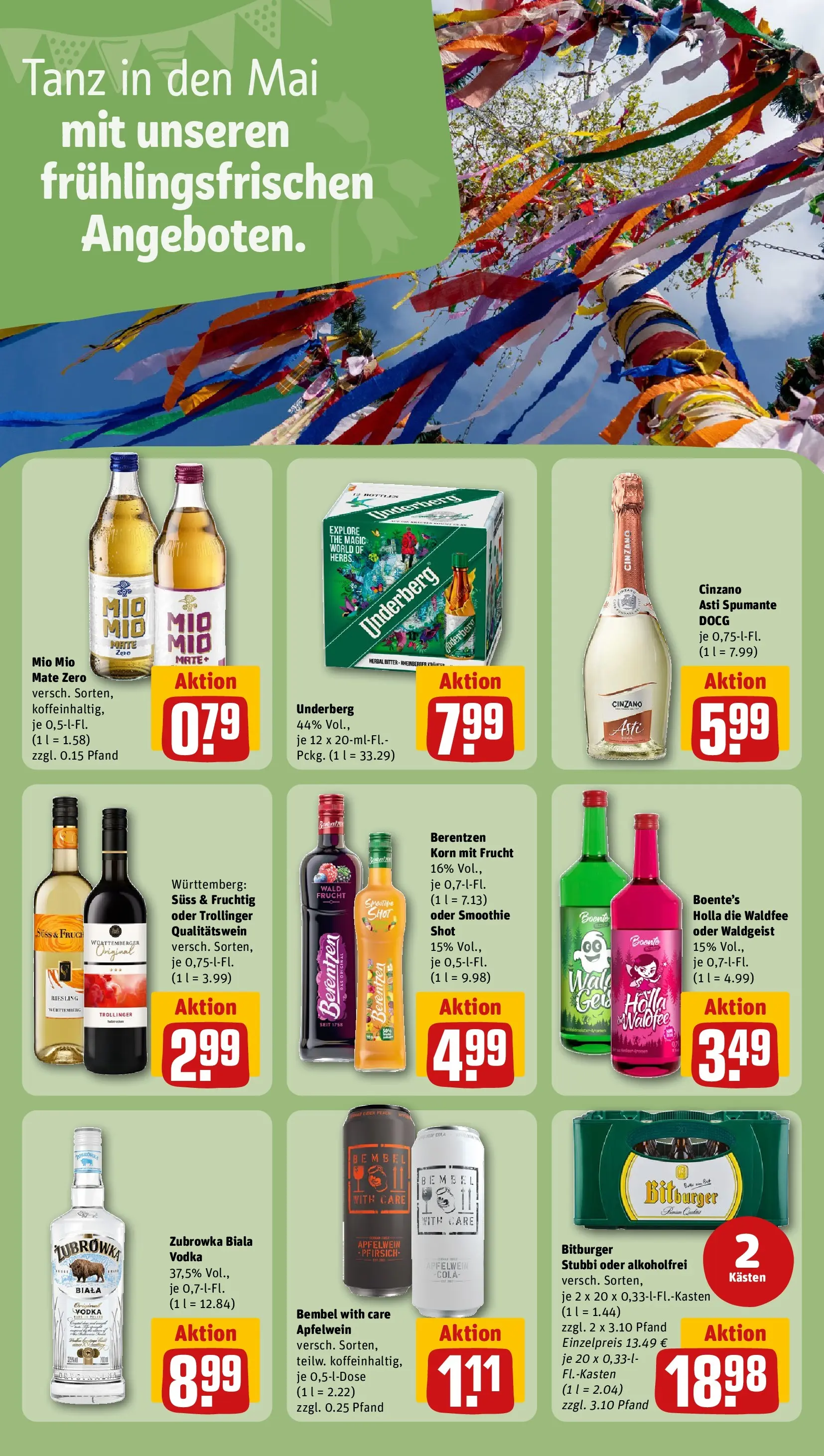 REWE Prospekt ab 27.04.2026 zum Blättern » Angebote | Seite: 19 | Produkte: Mio mio mate, Vodka, Berentzen, Underberg