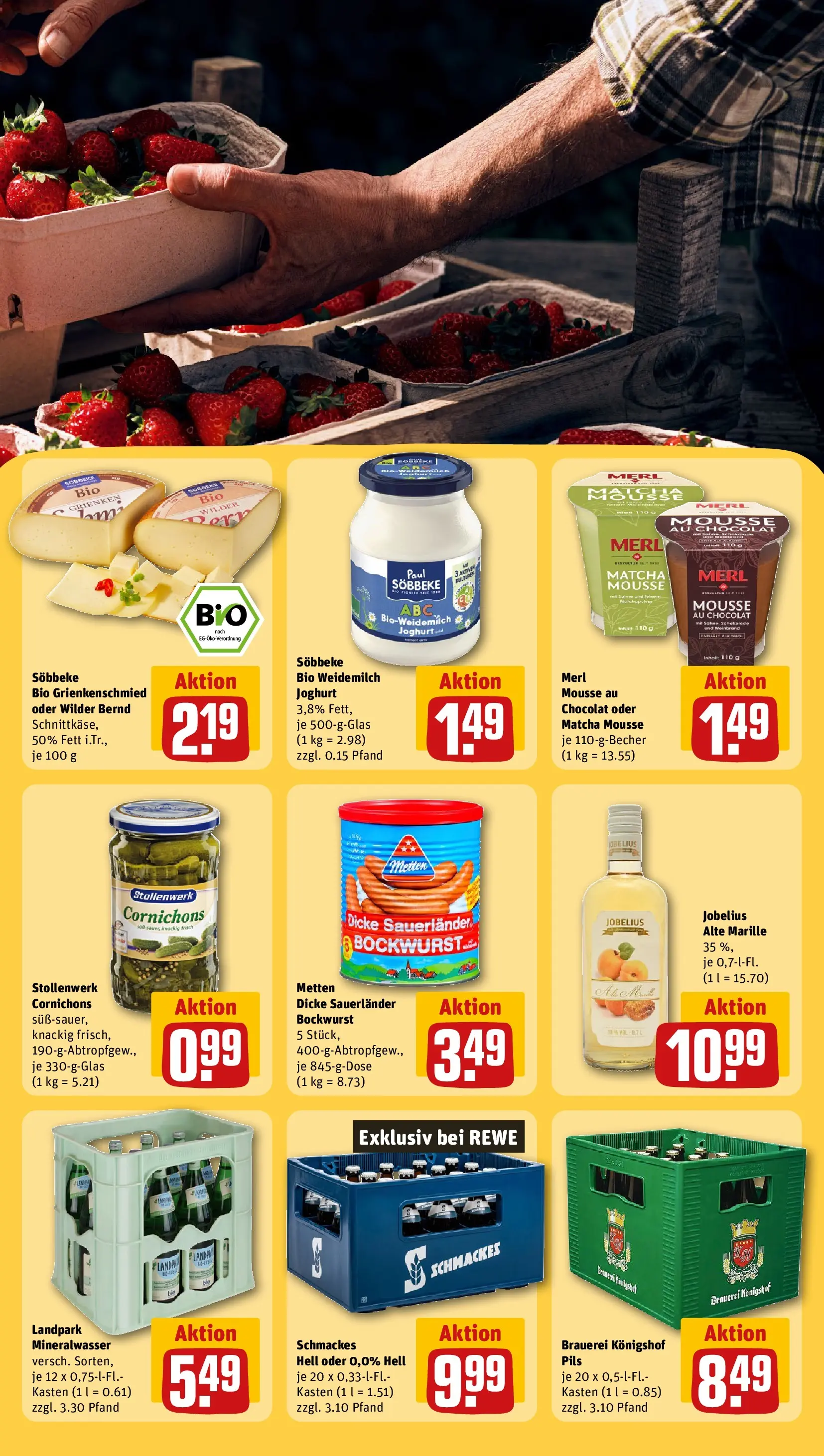 REWE Prospekt ab 27.04.2026 zum Blättern » Angebote | Seite: 23 | Produkte: Bockwurst, Joghurt, Schokolade, Pils