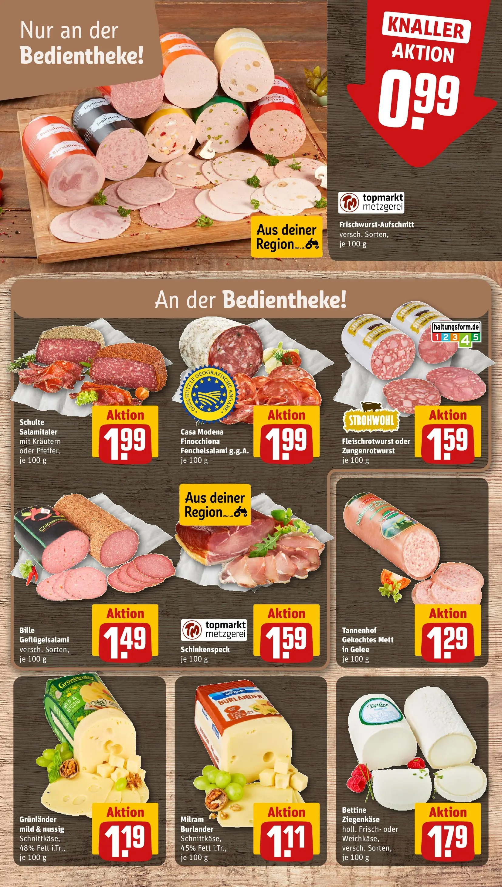REWE Prospekt ab 27.04.2026 zum Blättern » Angebote | Seite: 9 | Produkte: Ziegenkäse, Grunlander, Milram, Salami