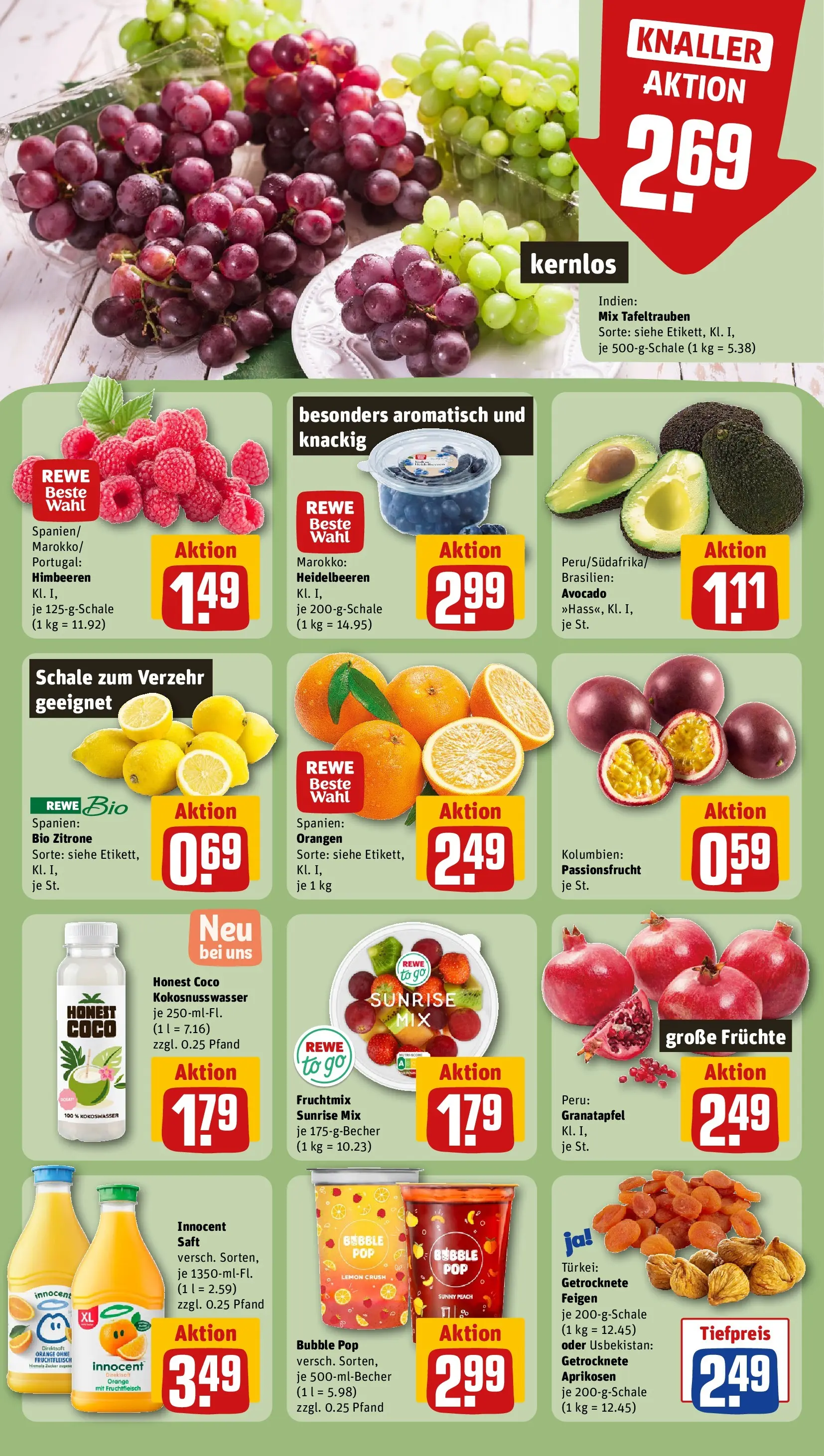 REWE Prospekt ab 27.04.2026 zum Blättern » Angebote | Seite: 6 | Produkte: Granatapfel, Orangen, Heidelbeeren, Zucker