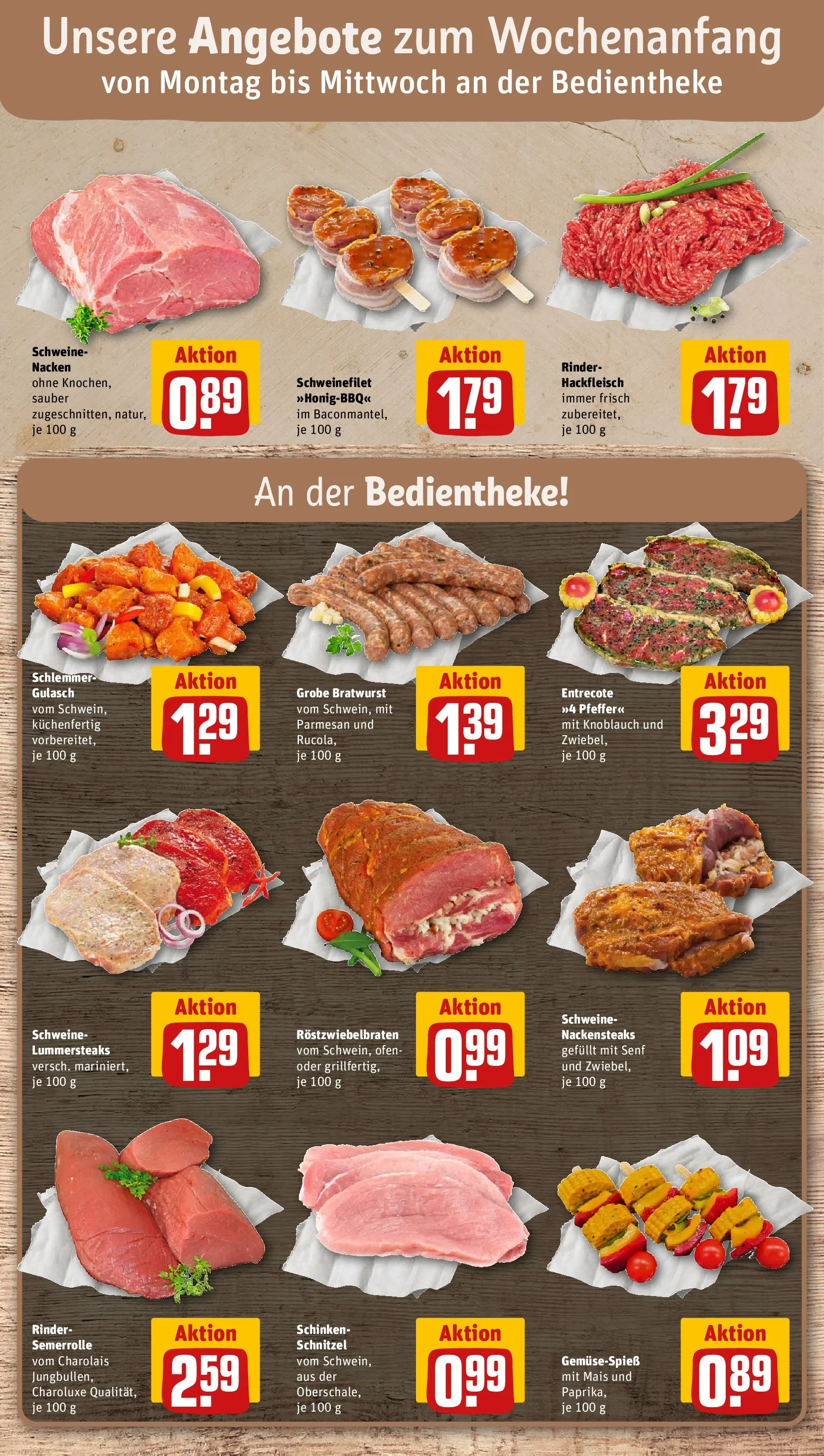REWE Prospekt ab 27.04.2026 zum Blättern » Angebote | Seite: 8 | Produkte: Nackensteaks, Bratwurst, Entrecote, Hackfleisch