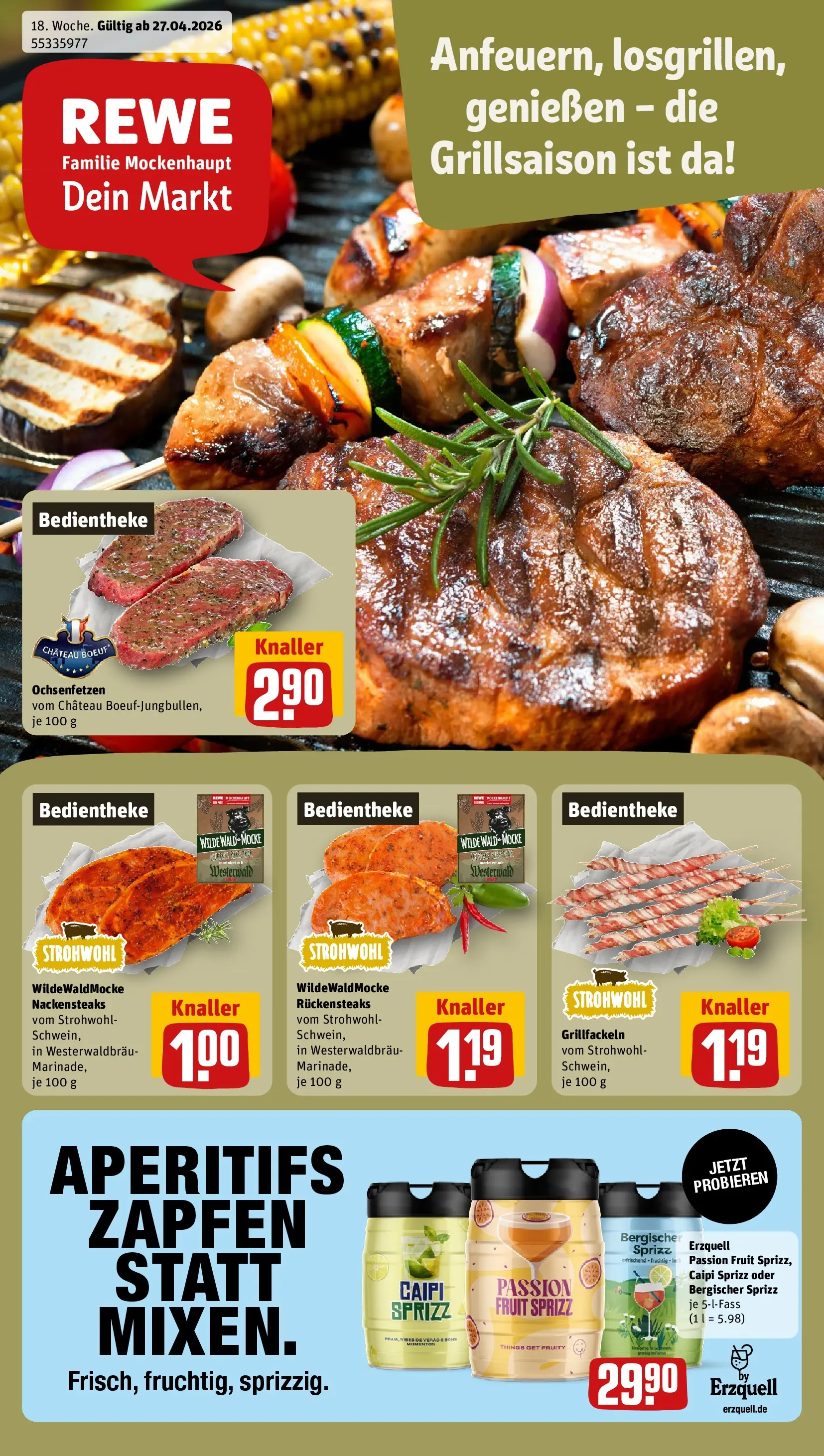 REWE Prospekt ab 27.04.2026 zum Blättern » Angebote | Seite: 1 | Produkte: Nackensteaks
