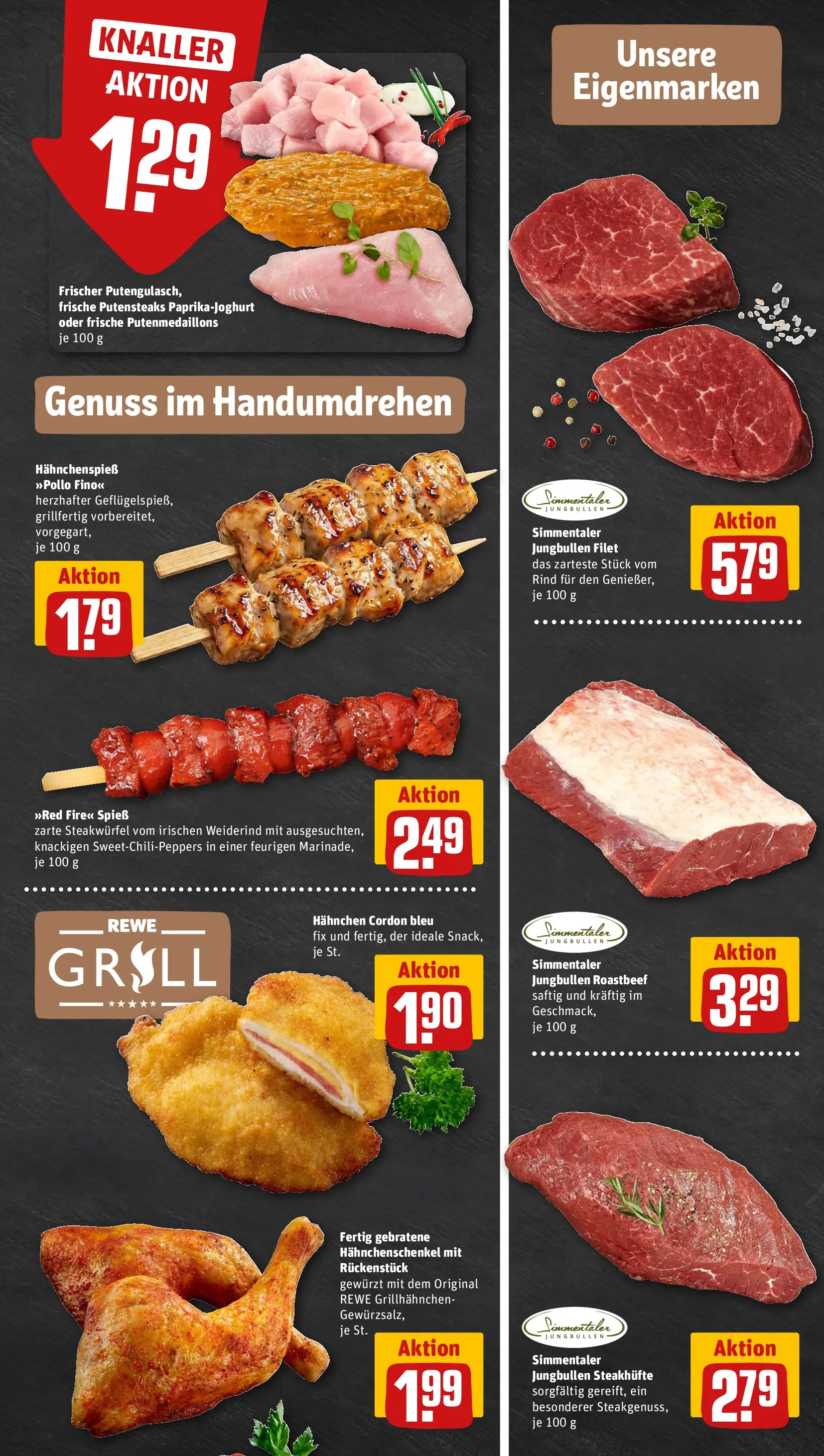 REWE Prospekt ab 27.04.2026 zum Blättern » Angebote | Seite: 7 | Produkte: Hahnchen, Hahnchenschenkel, Roastbeef, Steak