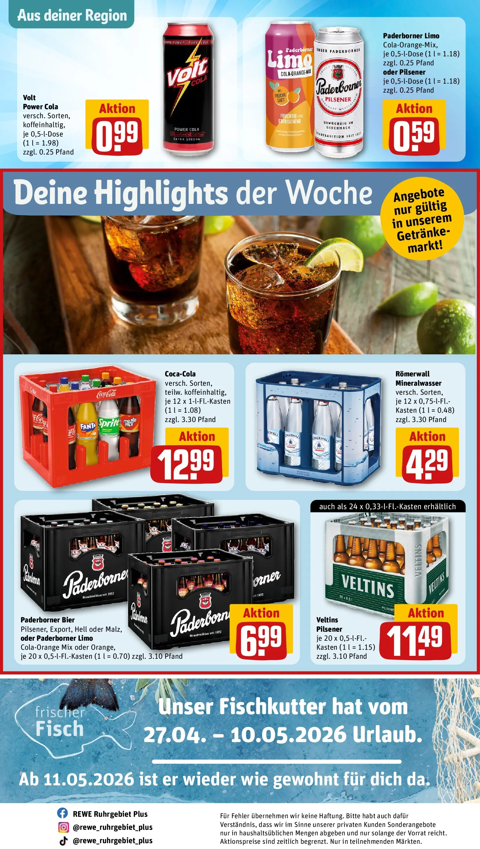 REWE Prospekt ab 27.04.2026 zum Blättern » Angebote | Seite: 28 | Produkte: Coca cola, Sprite, Mineralwasser, Veltins