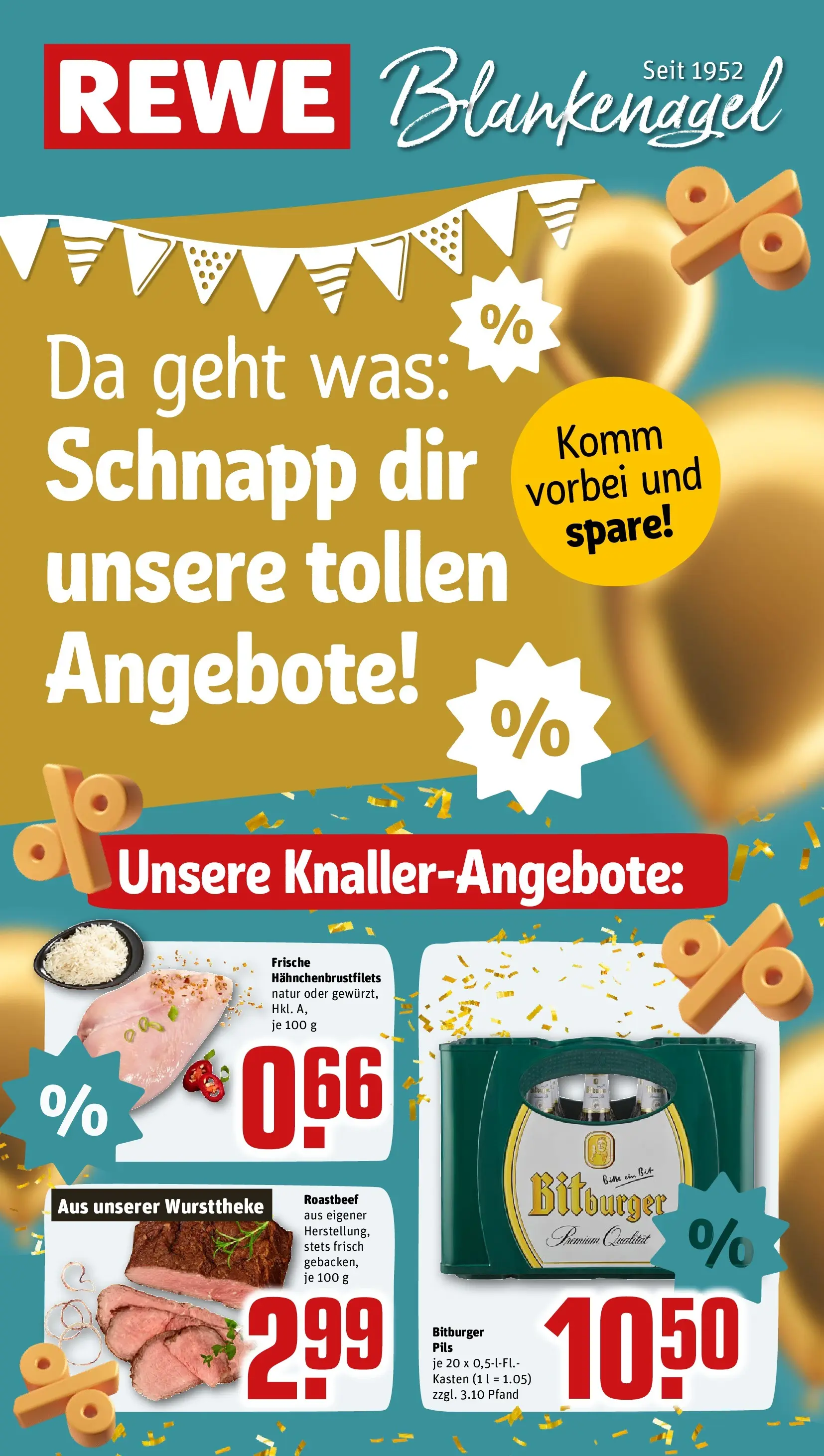 REWE Prospekt ab 27.04.2026 zum Blättern » Angebote | Seite: 1 | Produkte: Bitburger, Pils, Roastbeef