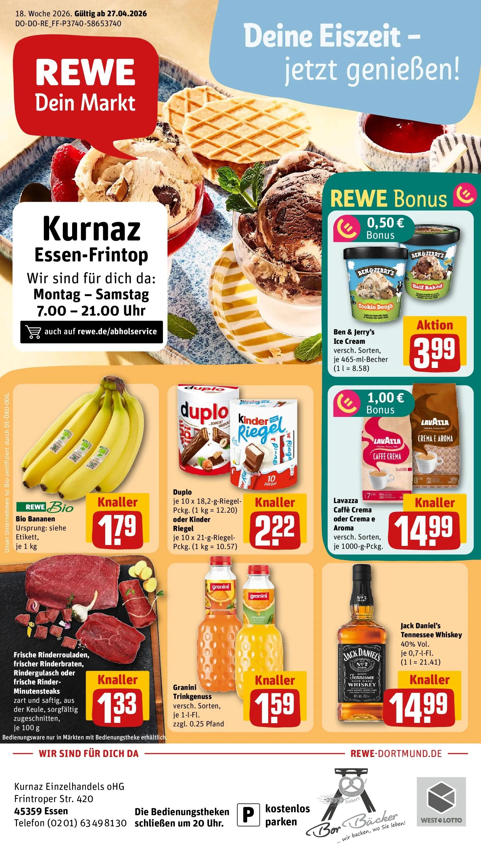 REWE Prospekt ab 27.04.2026 zum Blättern » Angebote | Seite: 3 | Produkte: Rindergulasch, Bananen, Ben & Jerry's, Granini