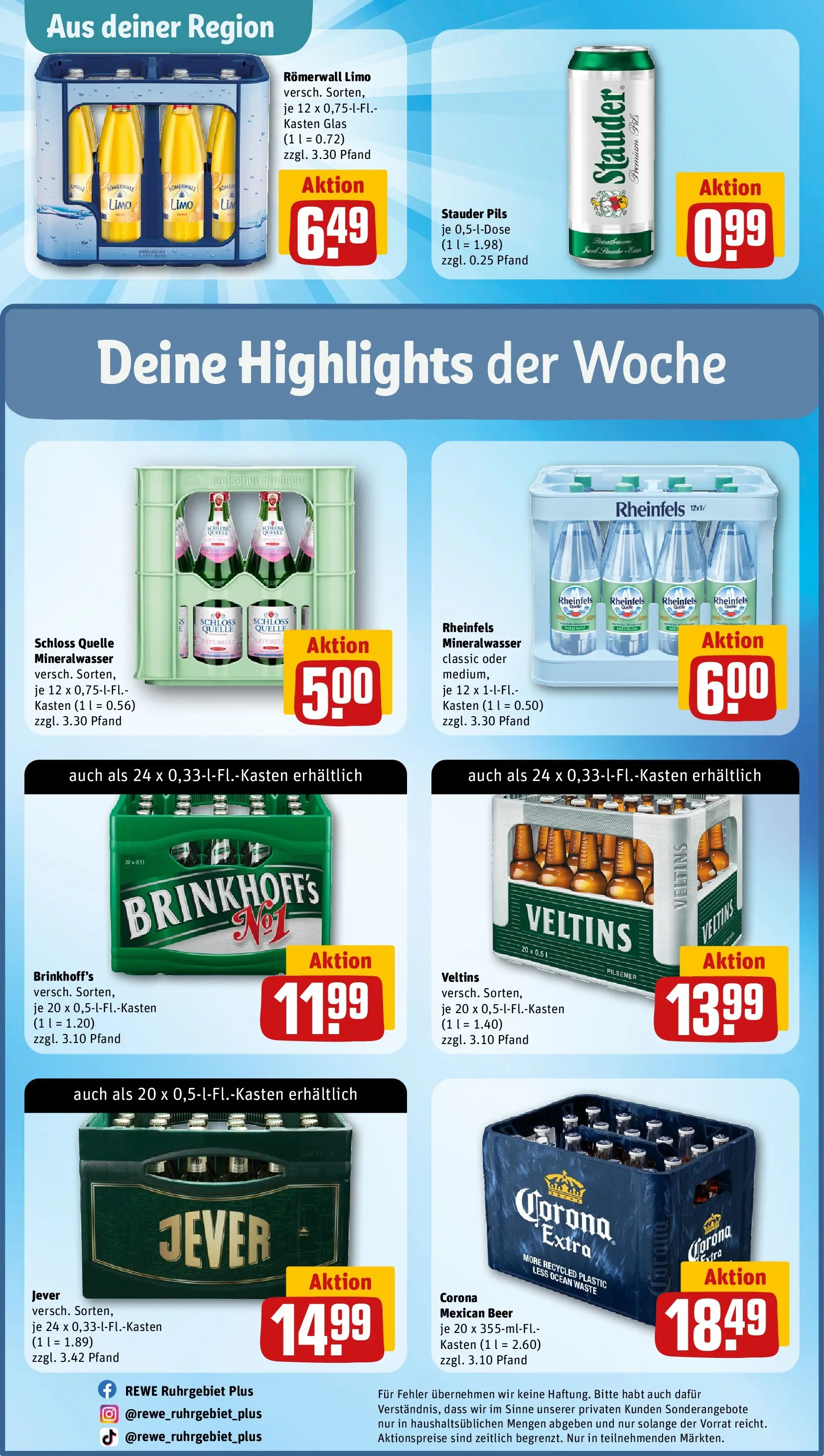 REWE Prospekt ab 27.04.2026 zum Blättern » Angebote | Seite: 28 | Produkte: Mineralwasser, Jever, Veltins, Rheinfels quelle
