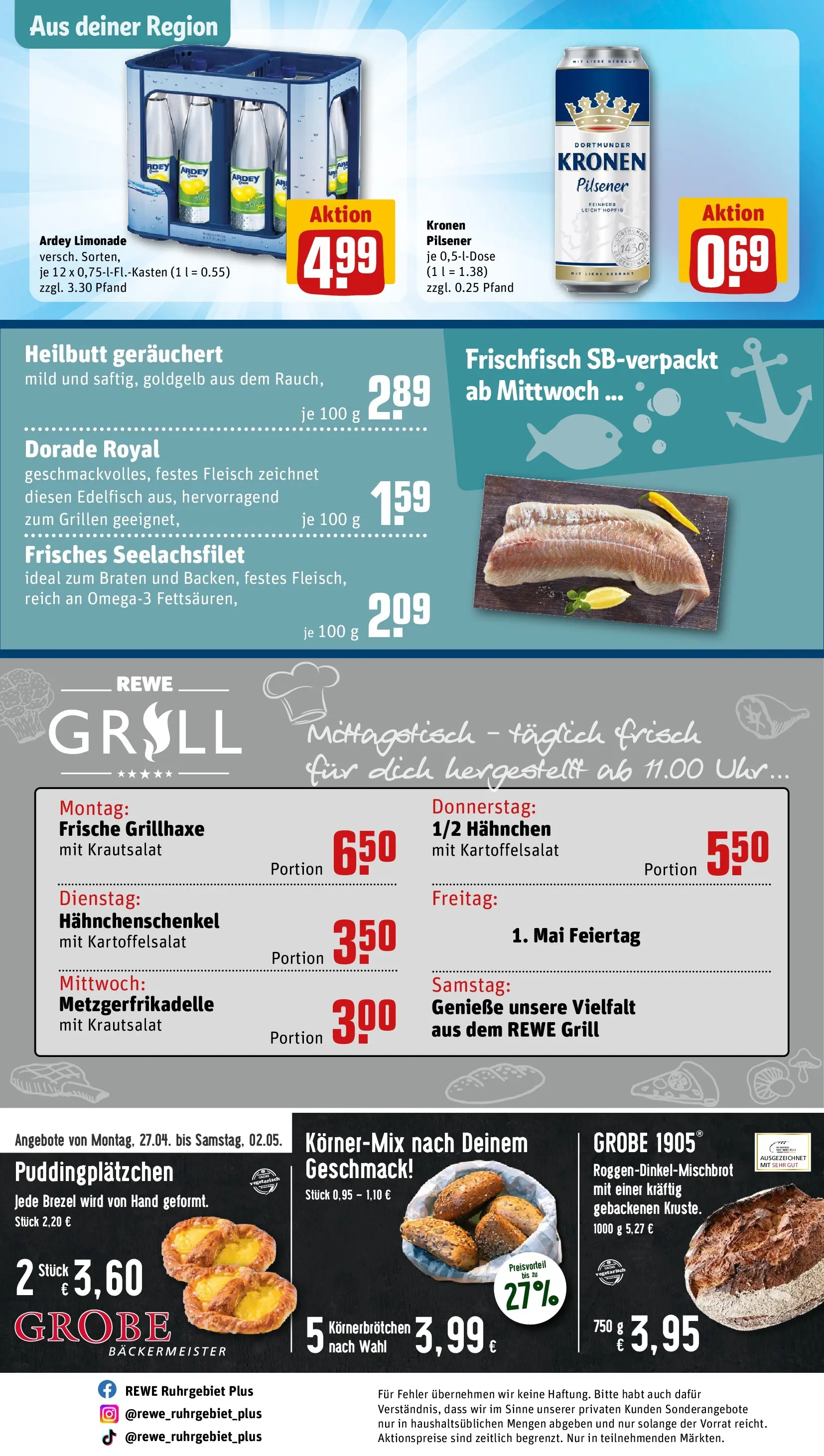 REWE Prospekt ab 27.04.2026 zum Blättern » Angebote | Seite: 28 | Produkte: Dorade, Grill, Fleisch, Uhr