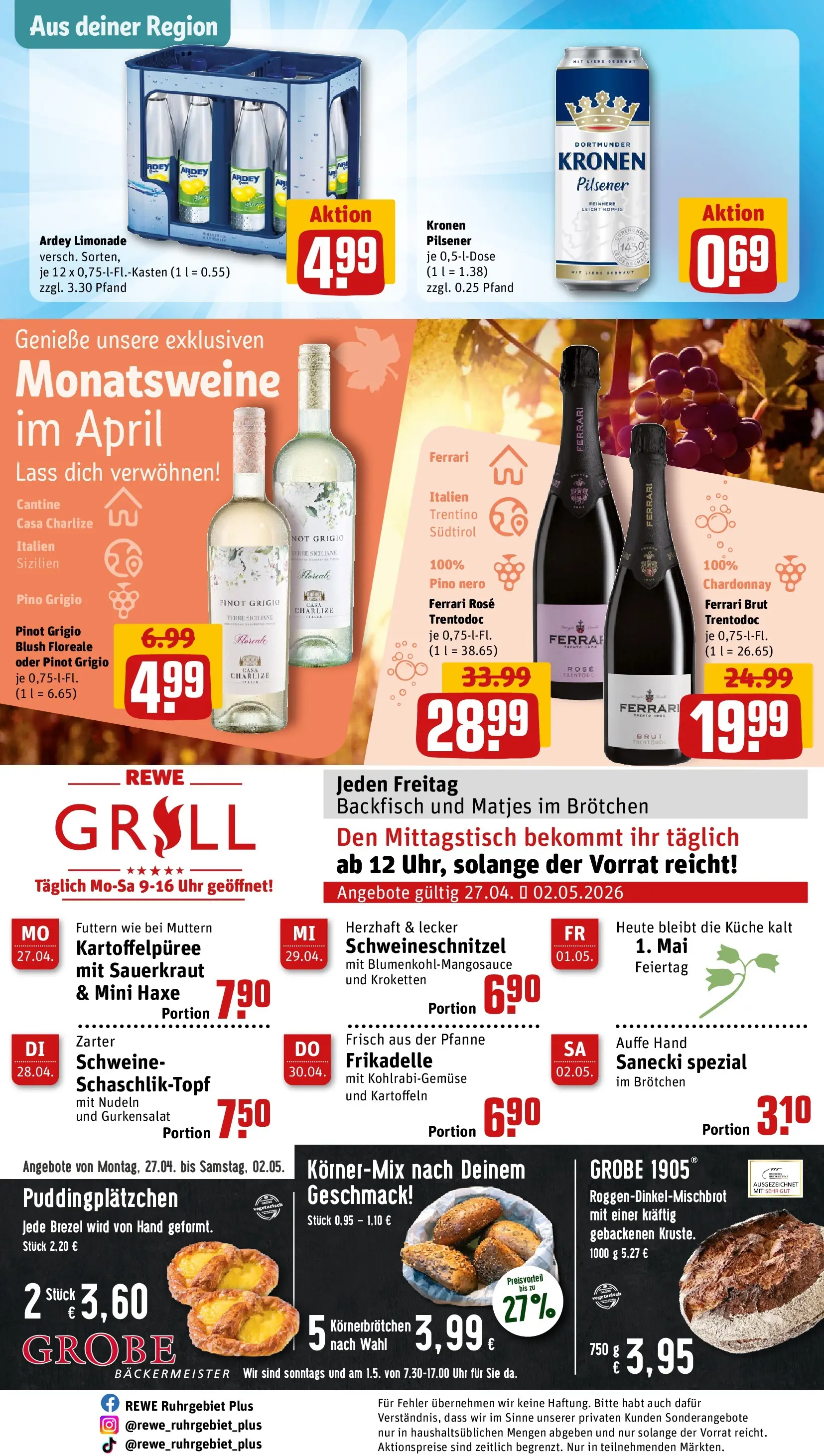 REWE Prospekt ab 27.04.2026 zum Blättern » Angebote | Seite: 28 | Produkte: Grill, Pudding, Nudeln, Uhr