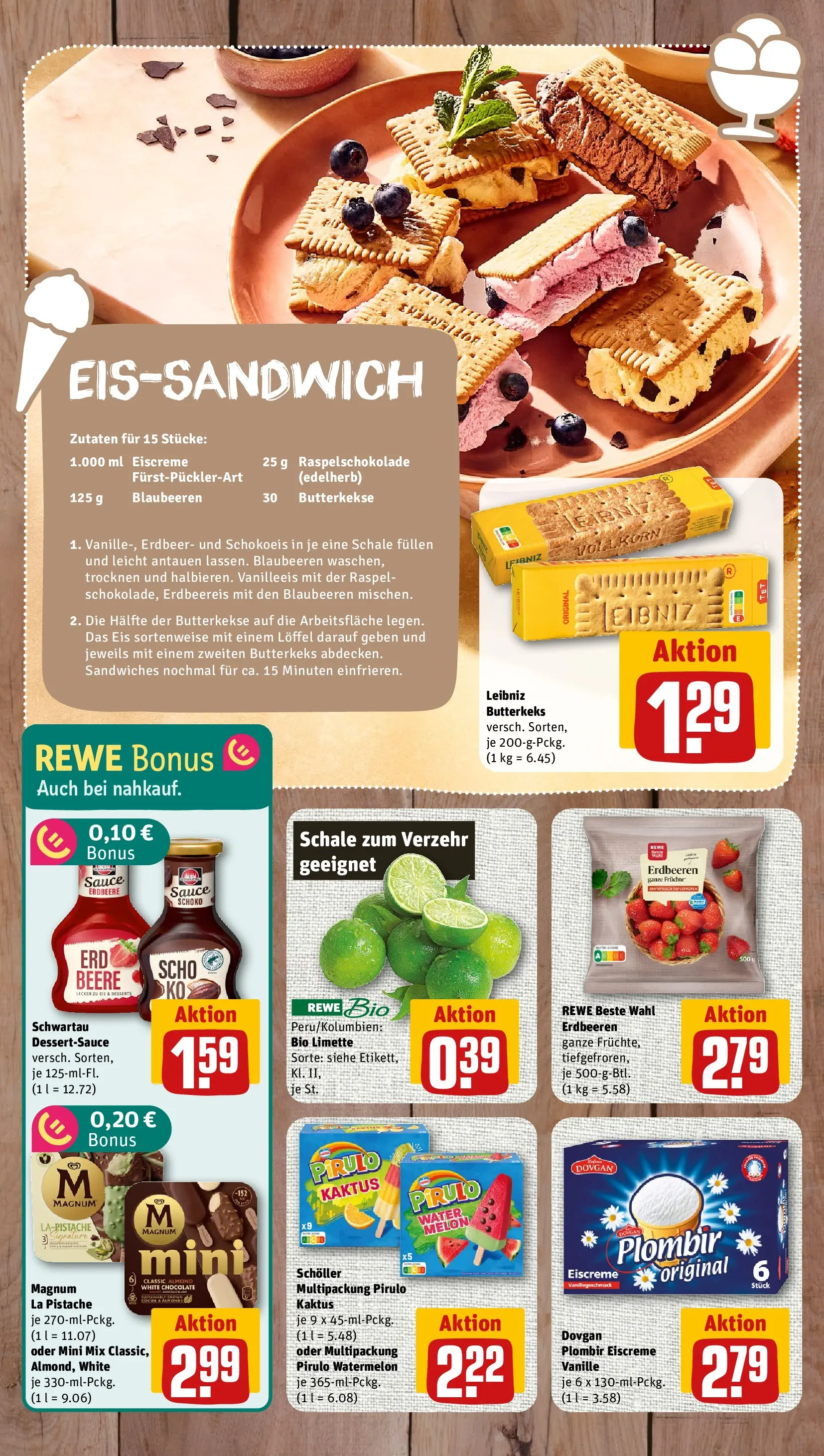 REWE Prospekt ab 27.04.2026 zum Blättern » Angebote | Seite: 2 | Produkte: Butterkekse, Limette, Erdbeeren, Eis