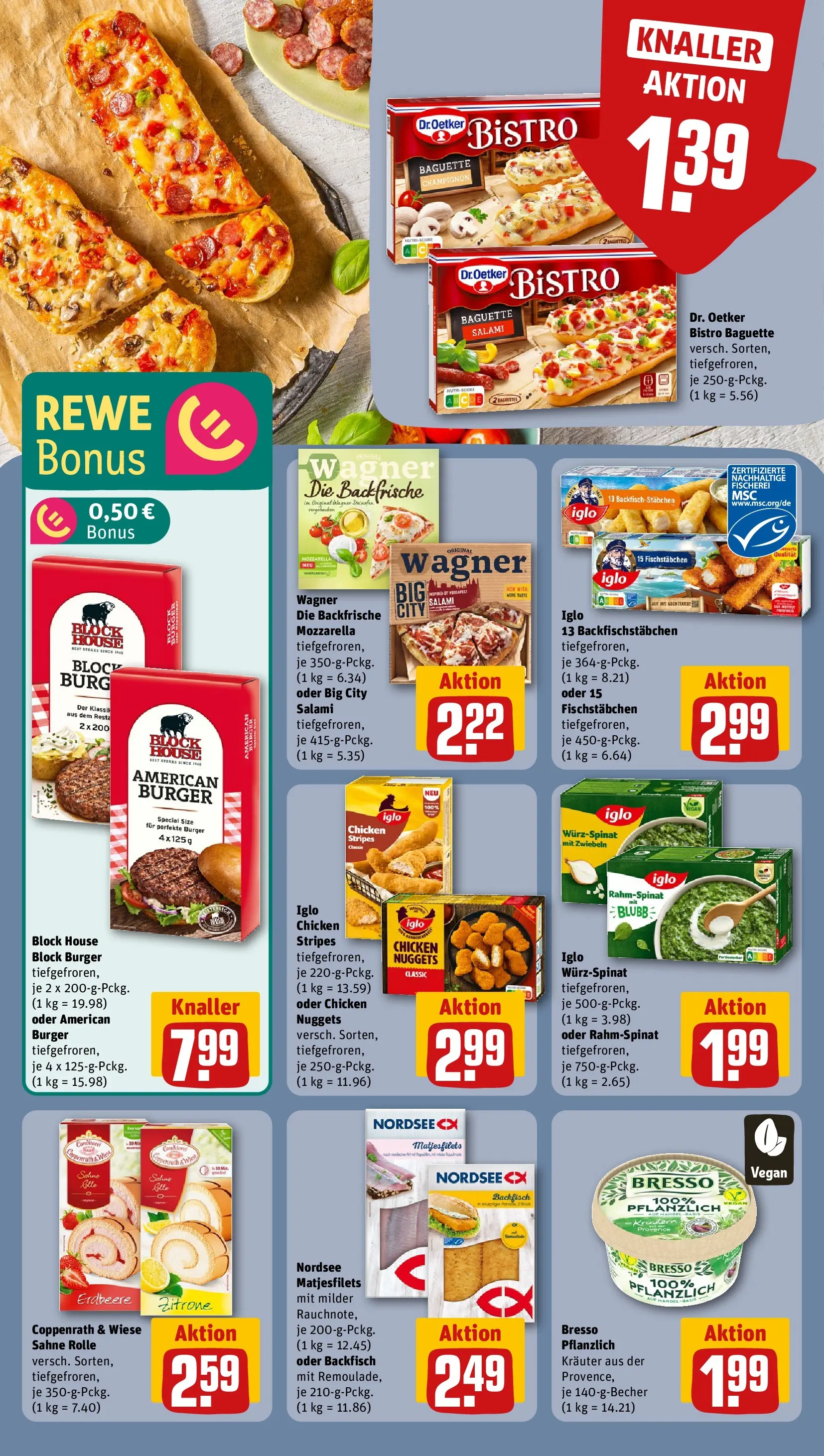 REWE Prospekt ab 27.04.2026 zum Blättern » Angebote | Seite: 14 | Produkte: Baguette, Fischstabchen, Zitrone, Salami