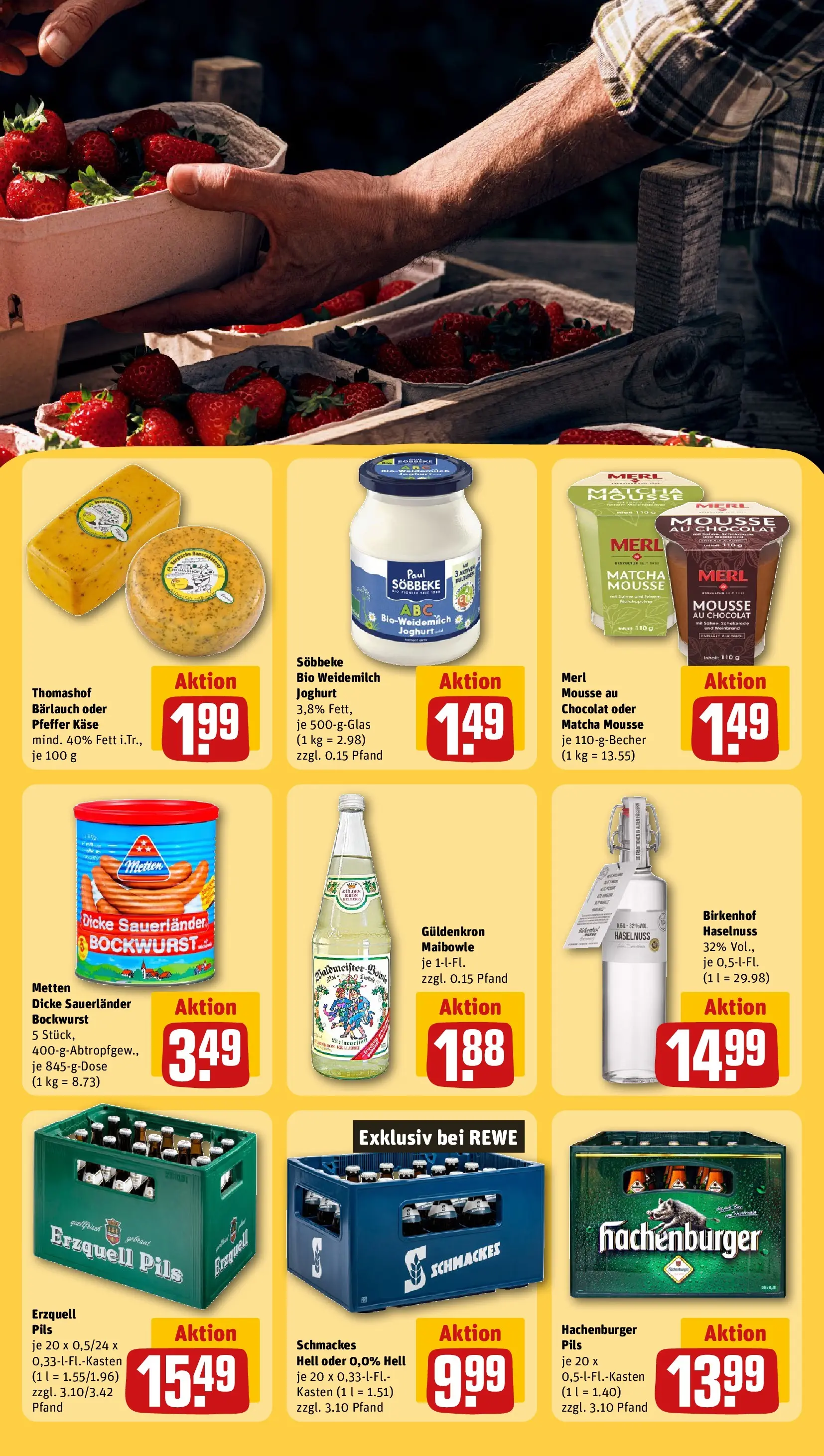 REWE Prospekt ab 27.04.2026 zum Blättern » Angebote | Seite: 25 | Produkte: Bockwurst, Käse, Schokolade, Pils