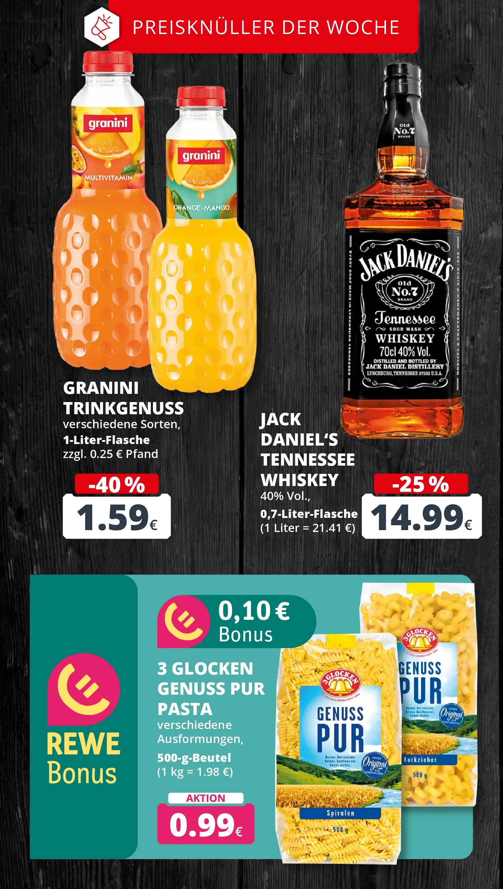 REWE Prospekt ab 27.04.2026 zum Blättern » Angebote | Seite: 3 | Produkte: Jack Daniel's, Granini, Pasta, Whiskey