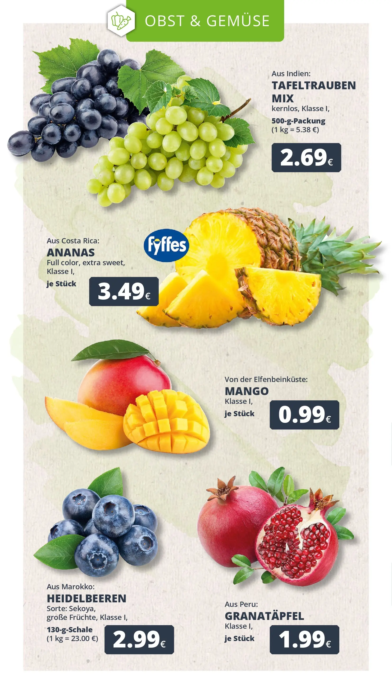 REWE Prospekt ab 27.04.2026 zum Blättern » Angebote | Seite: 8 | Produkte: Ananas, Heidelbeeren, Gemüse, Mango