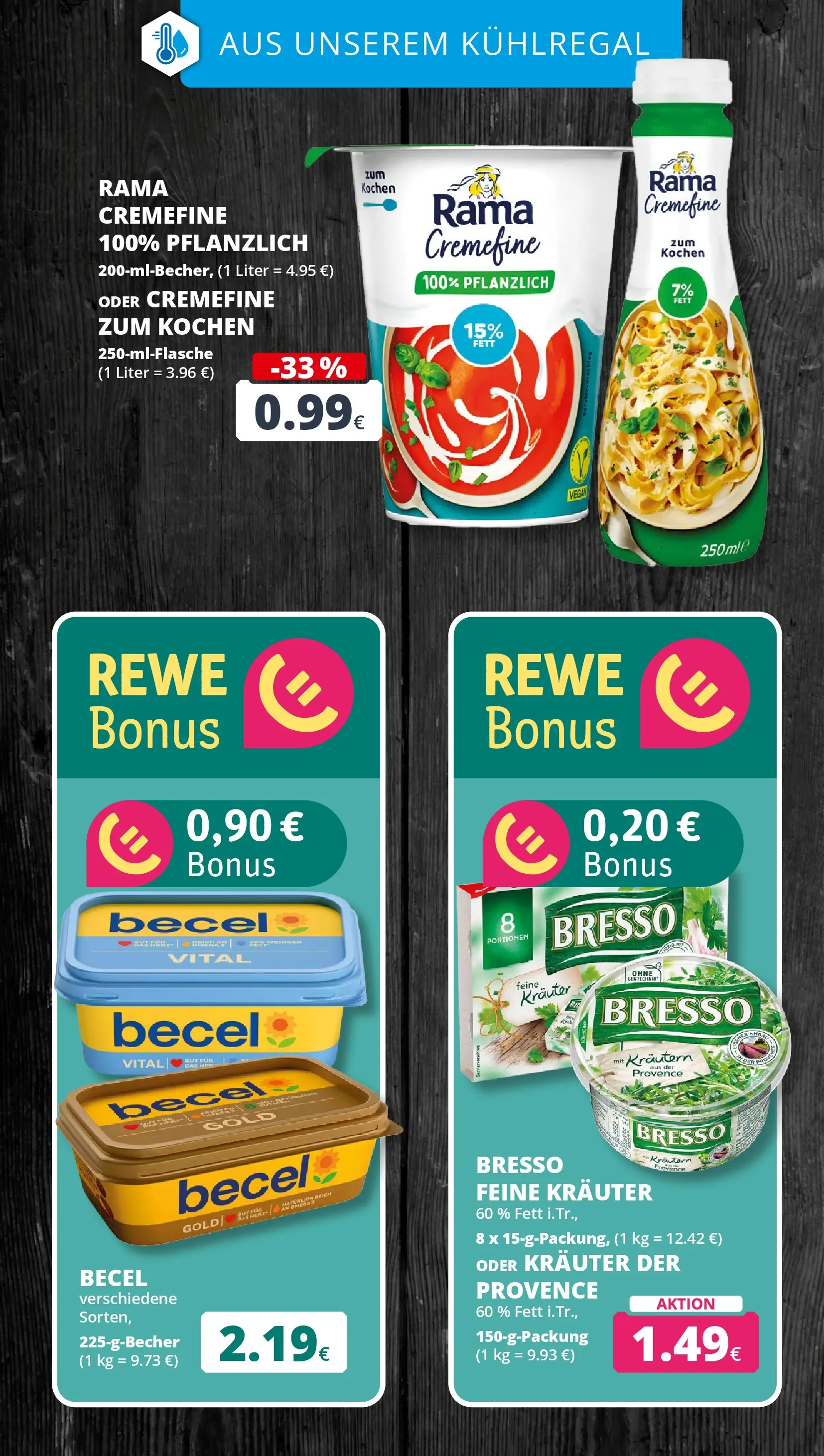 REWE Prospekt ab 27.04.2026 zum Blättern » Angebote | Seite: 15 | Produkte: Rama, Becel, Rama cremefine, Bresso
