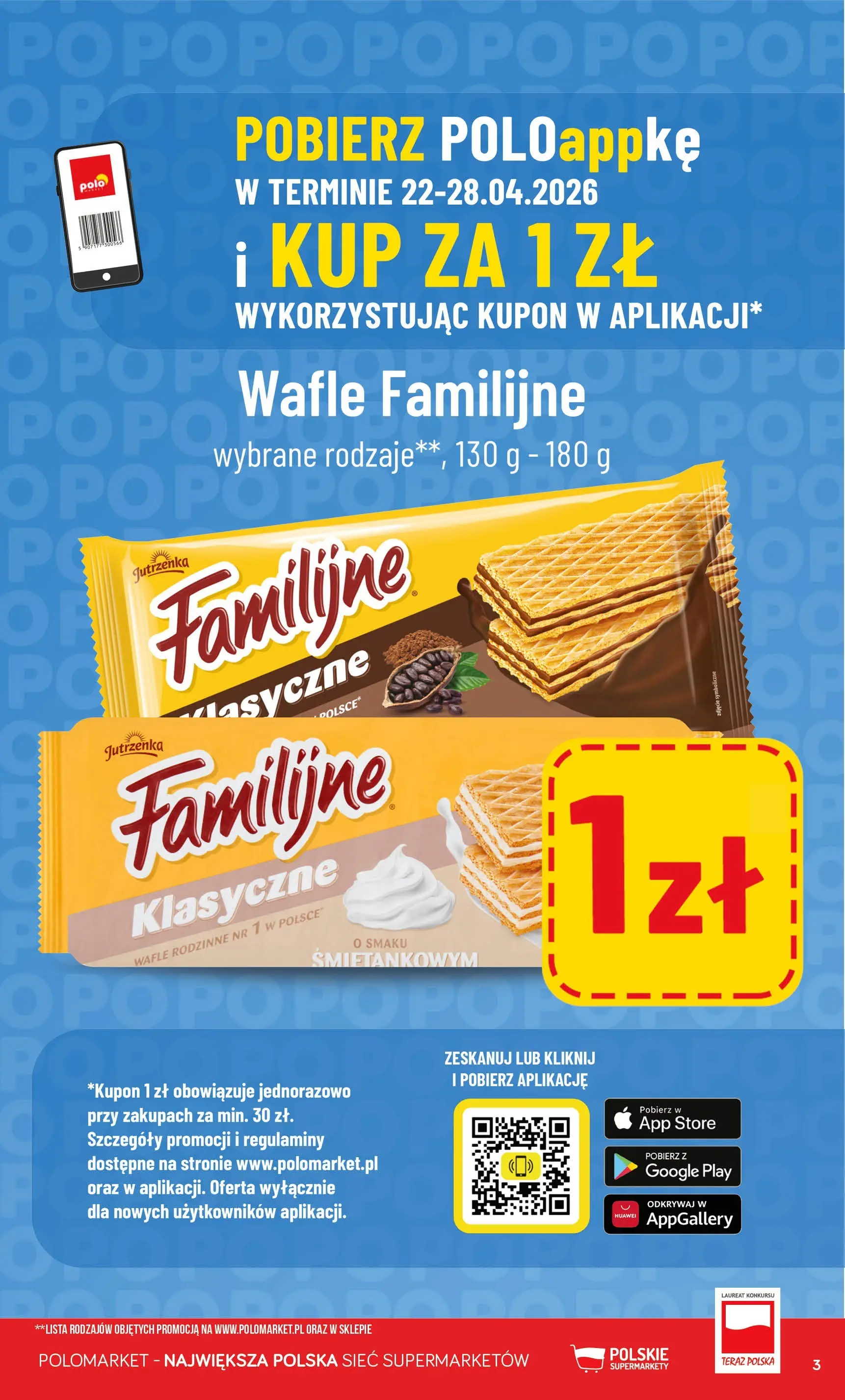 Nowa POLOmarket gazetka od jutra 22.04.2026 | Strona: 3 | Produkty: Wafle