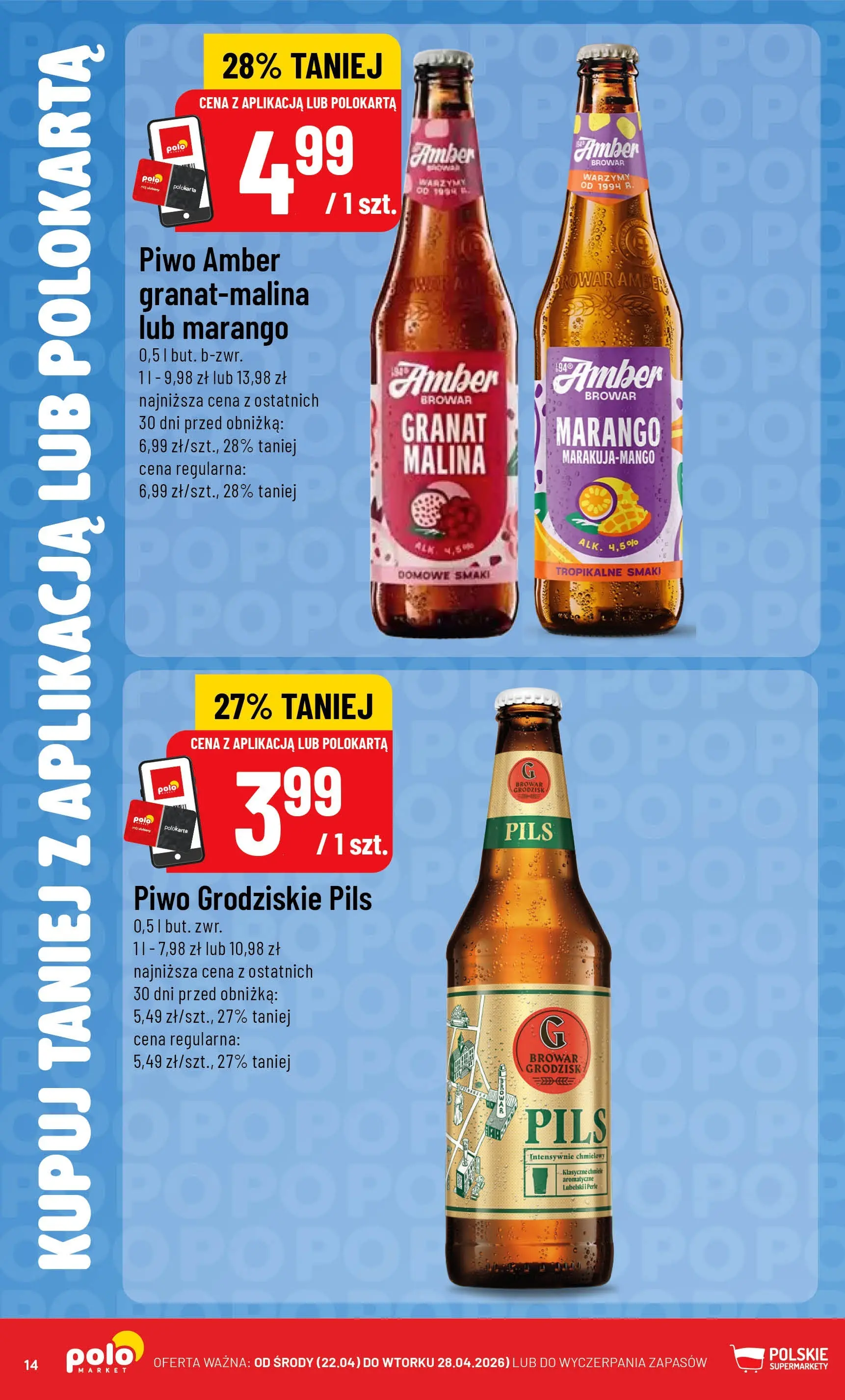 Nowa POLOmarket gazetka od jutra 22.04.2026 | Strona: 14 | Produkty: Malina, Piwo